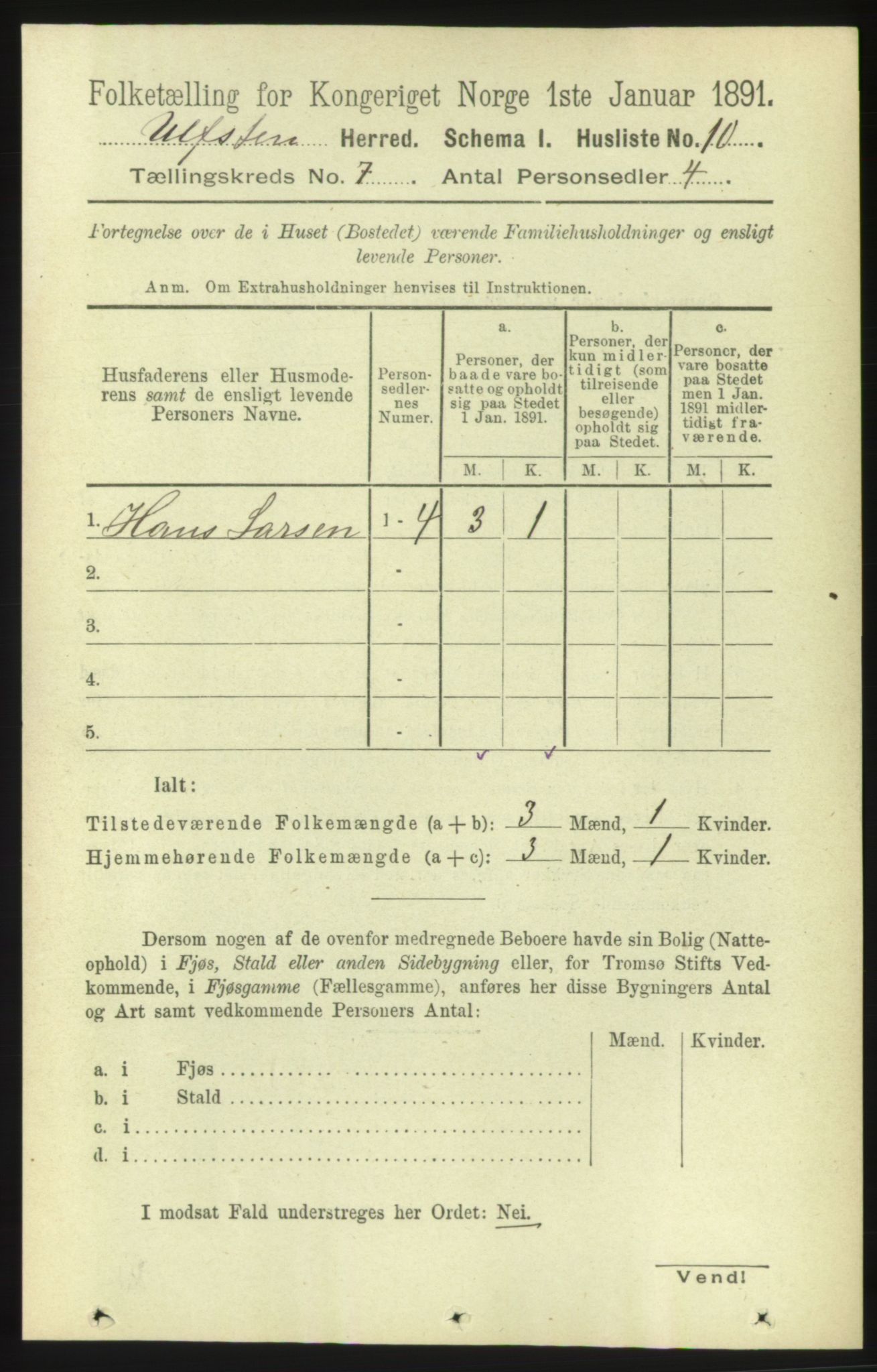 RA, 1891 census for 1516 Ulstein, 1891, p. 2128