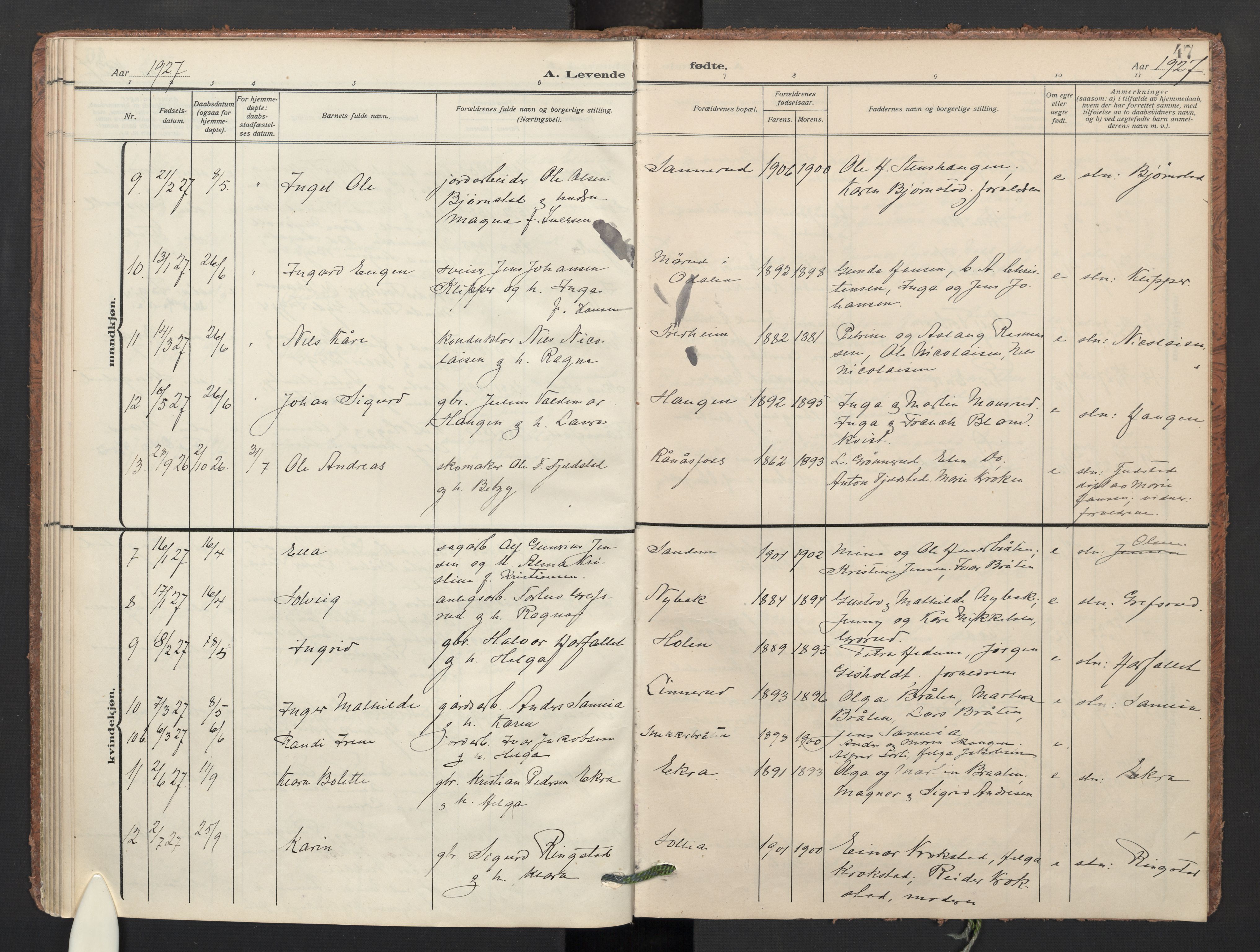 Aurskog prestekontor Kirkebøker, AV/SAO-A-10304a/F/Fb: Parish register (official) no. II 4, 1912-1927, p. 47