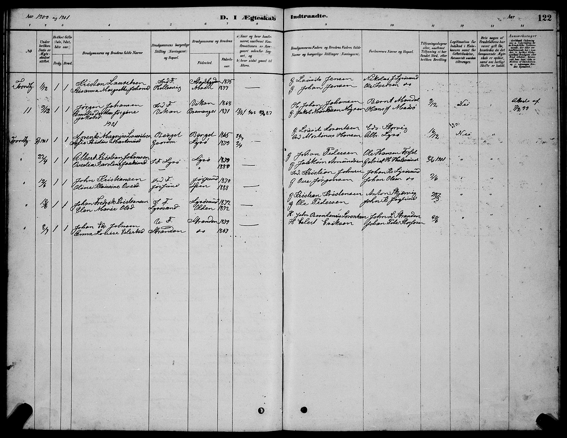 Ministerialprotokoller, klokkerbøker og fødselsregistre - Sør-Trøndelag, SAT/A-1456/654/L0665: Parish register (copy) no. 654C01, 1879-1901, p. 122