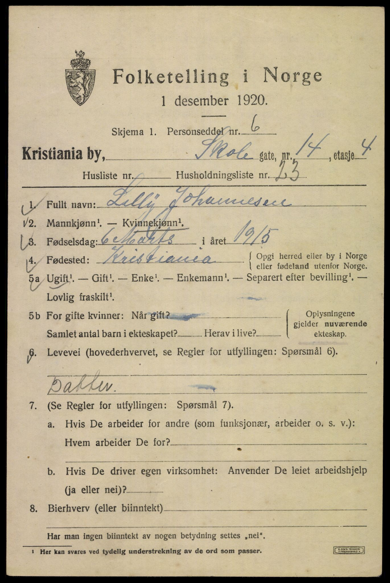 SAO, 1920 census for Kristiania, 1920, p. 515301