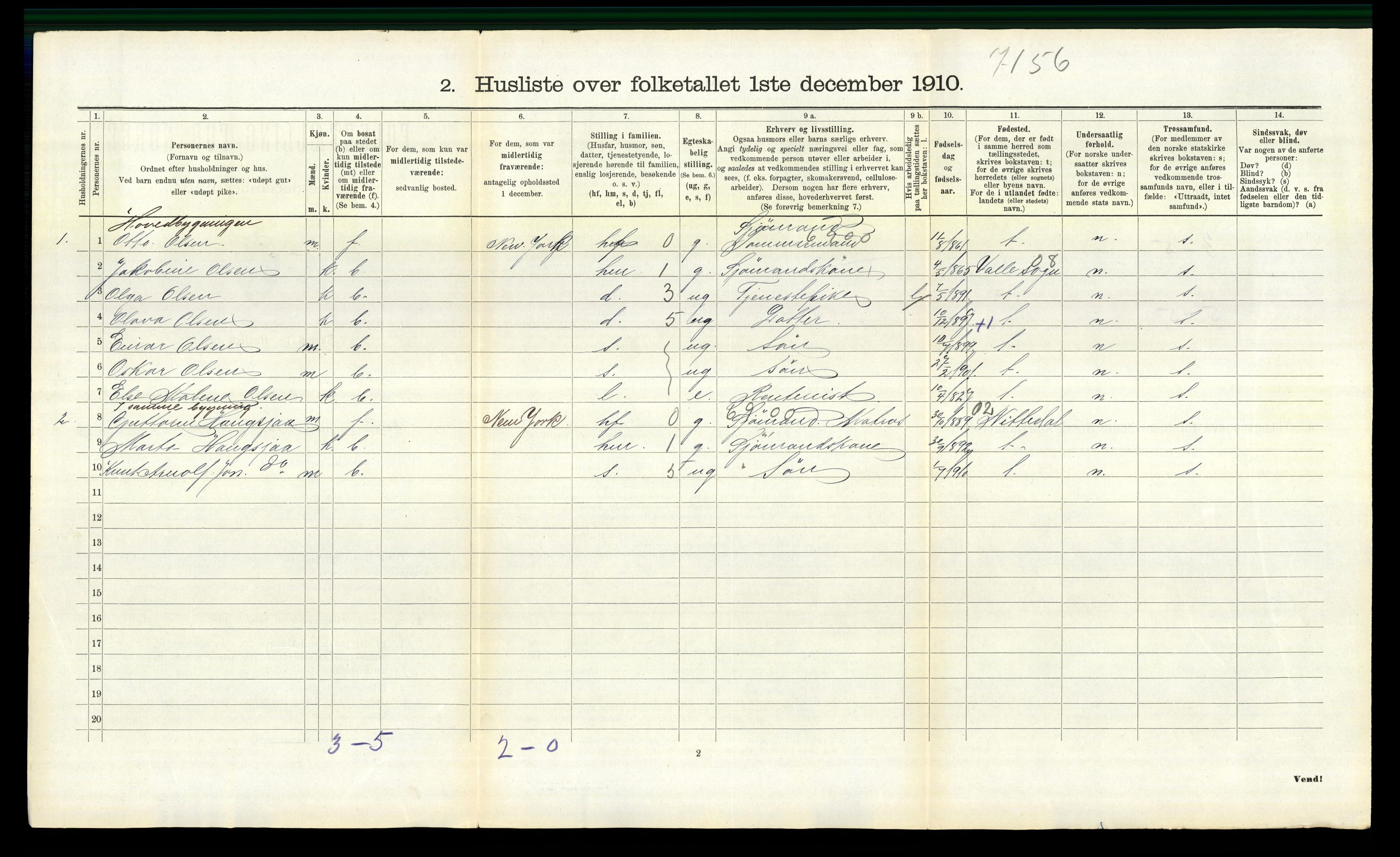 RA, 1910 census for Spangereid, 1910, p. 570