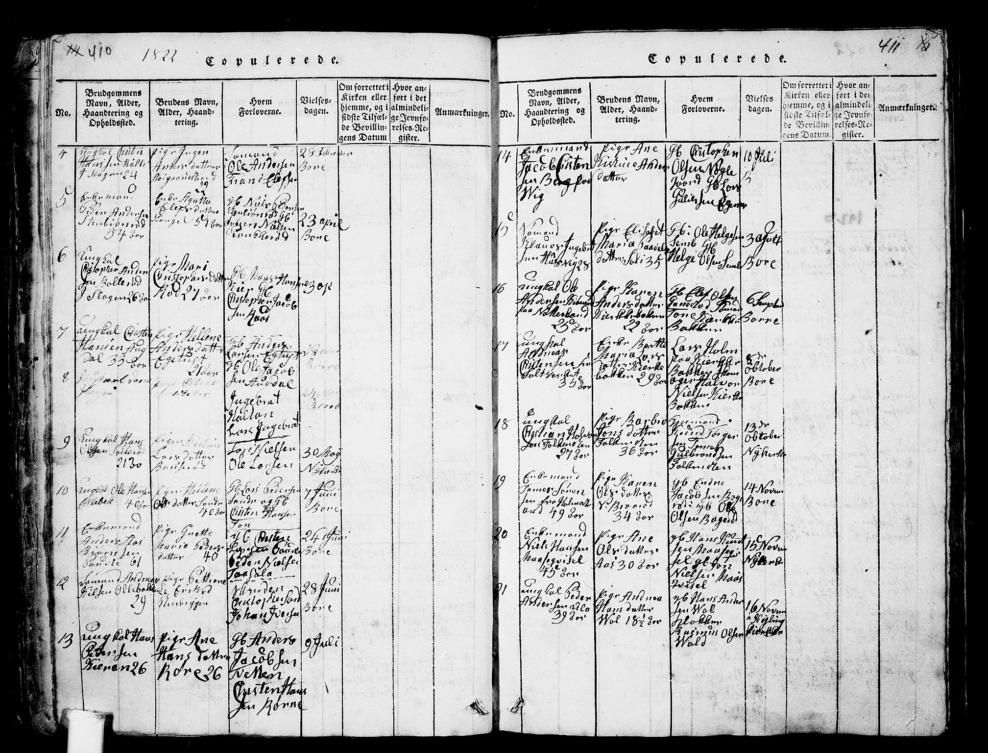 Borre kirkebøker, SAKO/A-338/G/Ga/L0001: Parish register (copy) no. I 1, 1815-1851, p. 410-411
