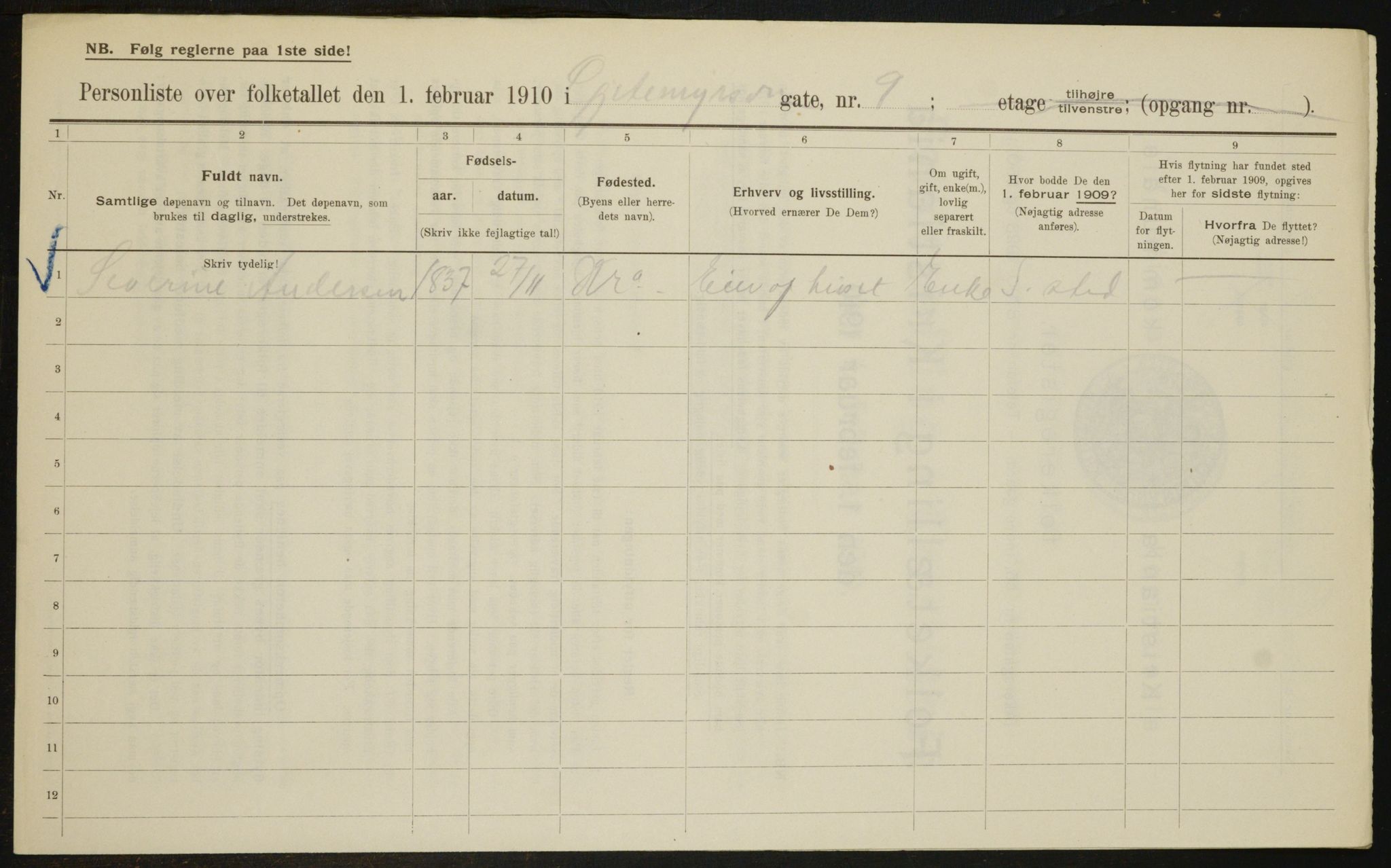 OBA, Municipal Census 1910 for Kristiania, 1910, p. 27333