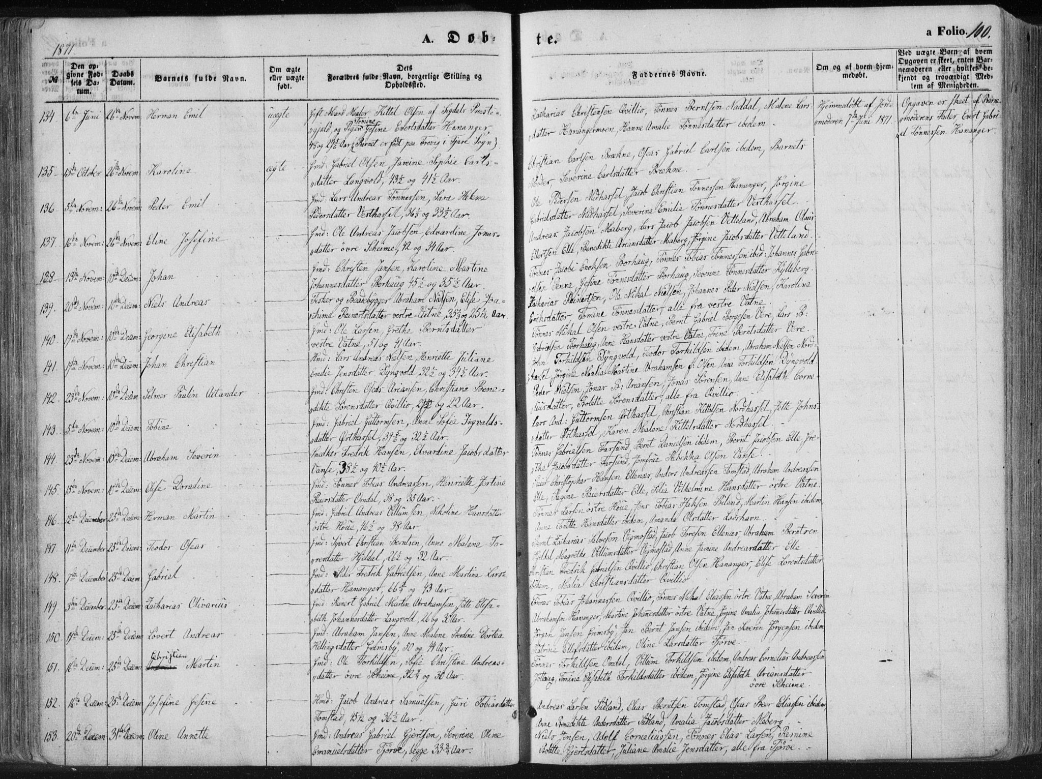 Lista sokneprestkontor, AV/SAK-1111-0027/F/Fa/L0011: Parish register (official) no. A 11, 1861-1878, p. 100