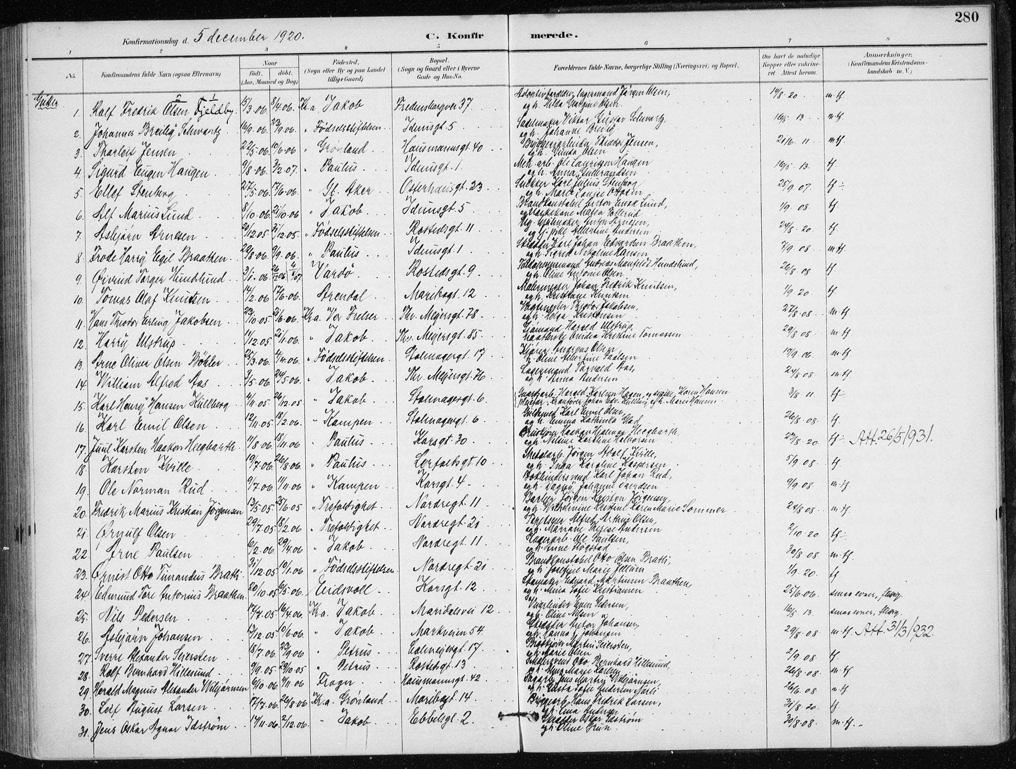 Jakob prestekontor Kirkebøker, SAO/A-10850/F/Fa/L0008: Parish register (official) no. 8, 1892-1924, p. 280