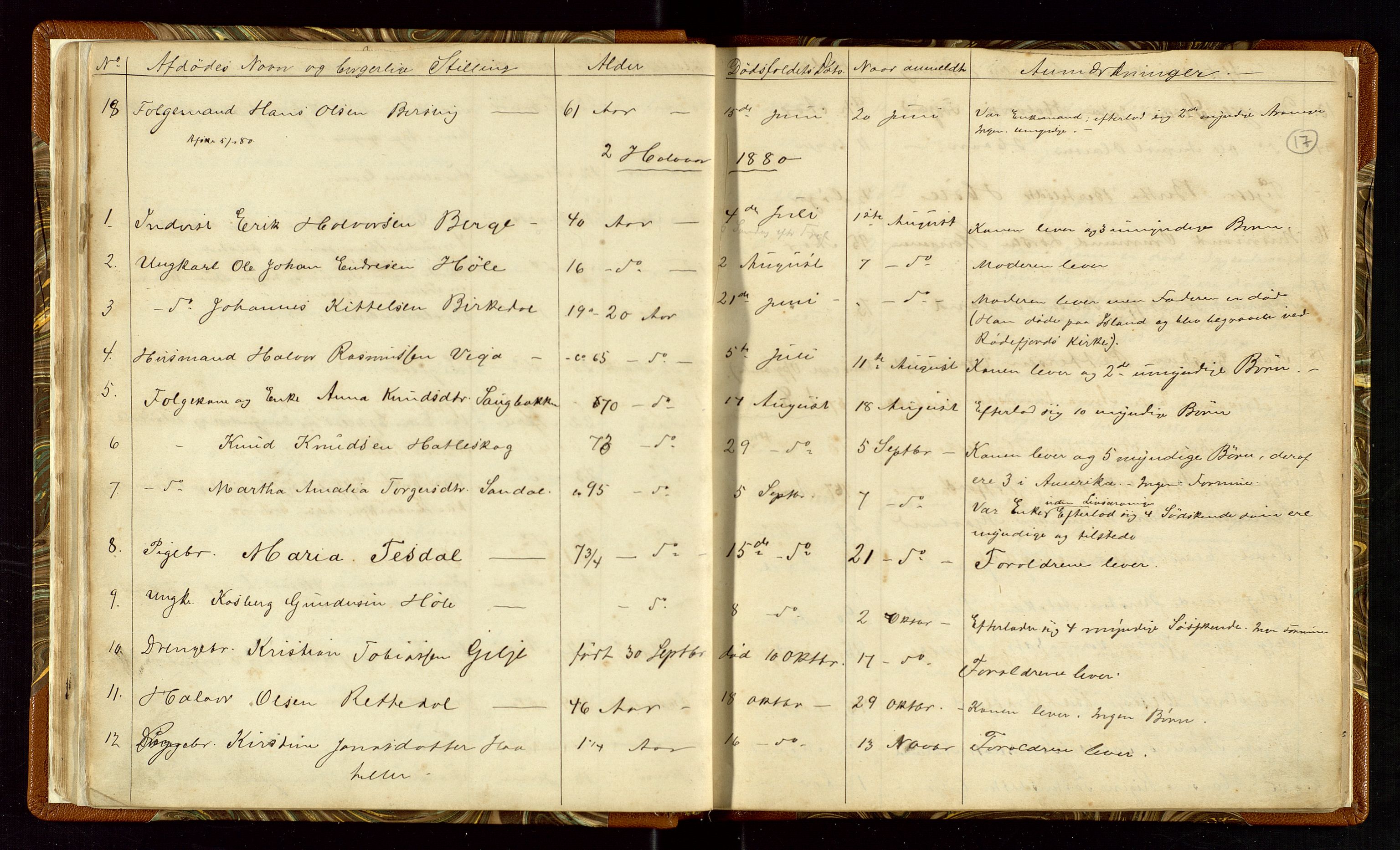 Høle og Forsand lensmannskontor, SAST/A-100127/Gga/L0001: "Fortegnelse over Afdøde i Høle Thinglag fra 1ste Juli 1875 til ", 1875-1902, p. 17