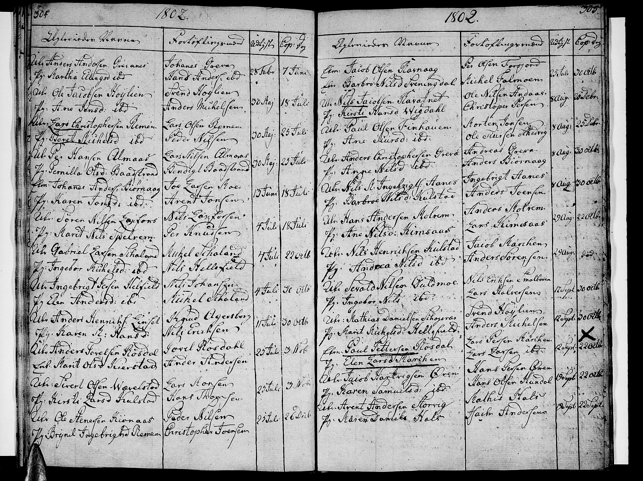 Ministerialprotokoller, klokkerbøker og fødselsregistre - Nordland, SAT/A-1459/820/L0287: Parish register (official) no. 820A08, 1800-1819, p. 304-305