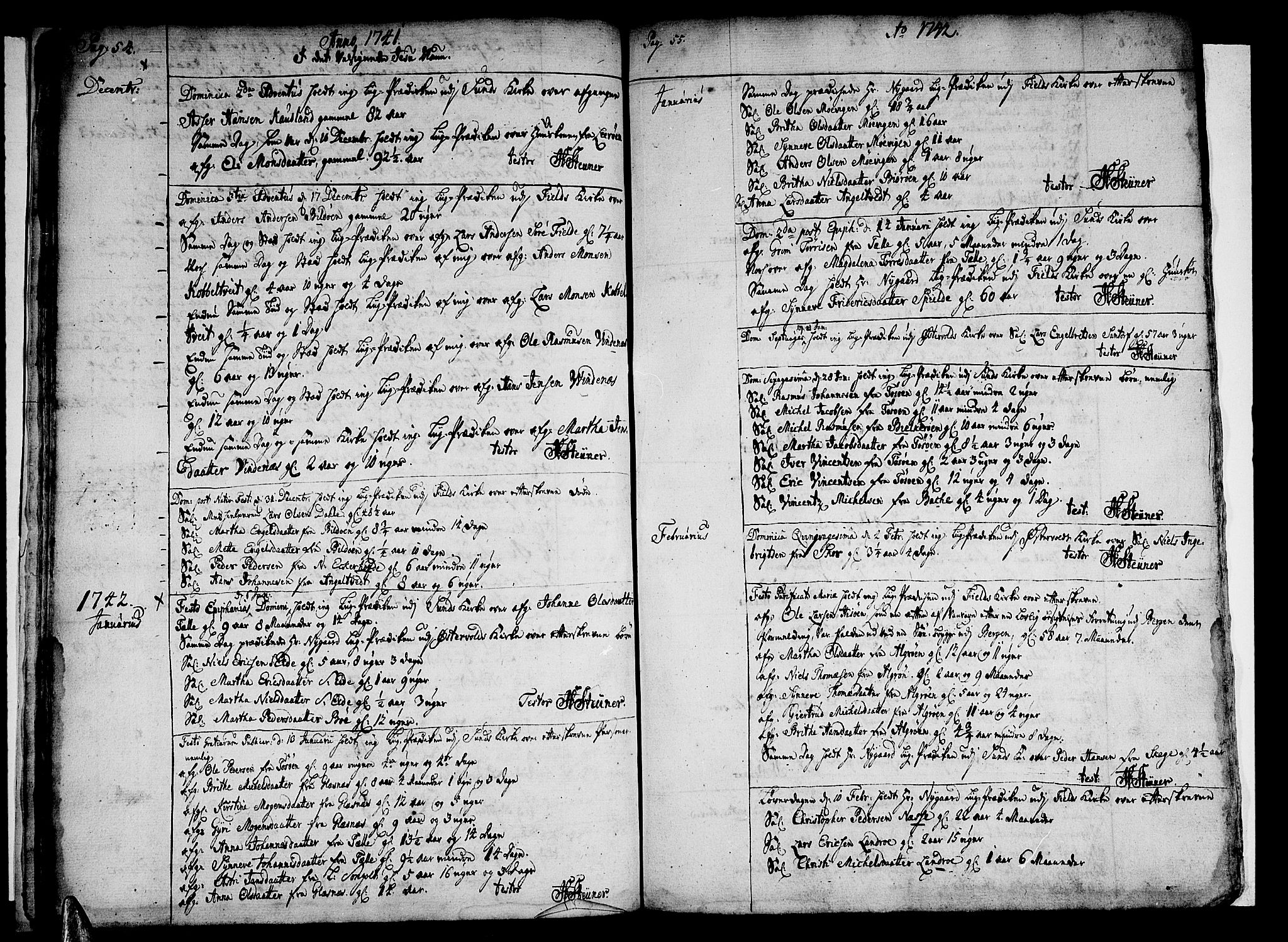 Sund sokneprestembete, AV/SAB-A-99930: Parish register (official) no. A 2, 1729-1769, p. 54-55