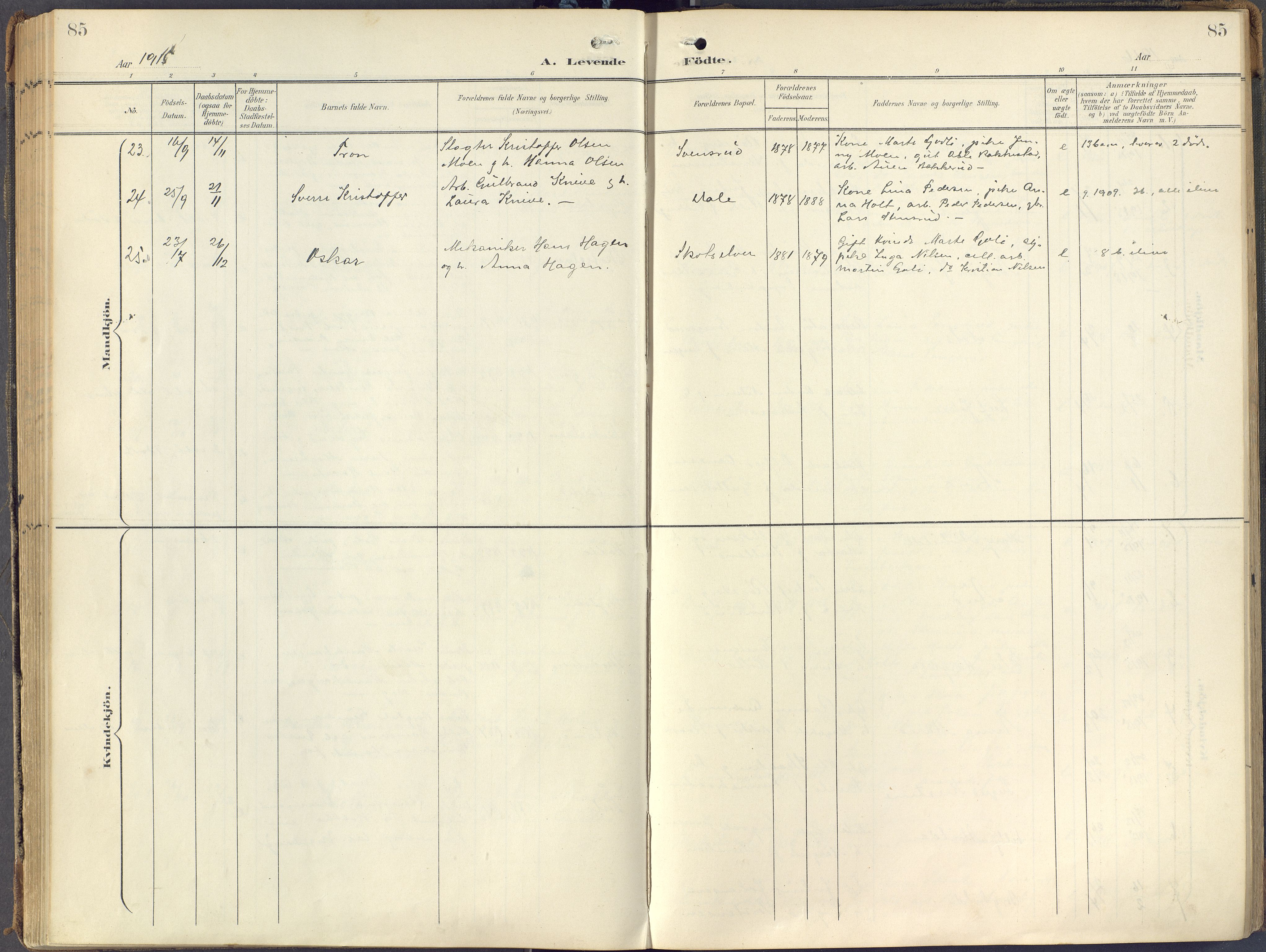 Eiker kirkebøker, SAKO/A-4/F/Fc/L0004: Parish register (official) no. III 4, 1900-1919, p. 85