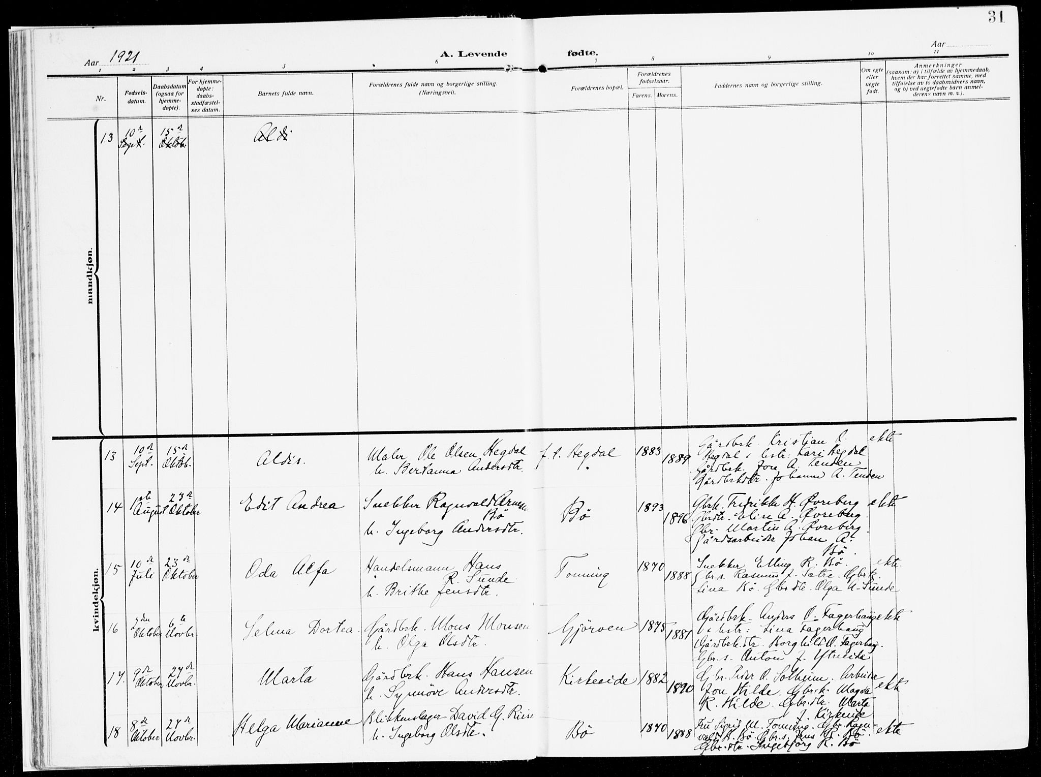 Stryn Sokneprestembete, AV/SAB-A-82501: Parish register (official) no. B 2, 1908-1936, p. 31