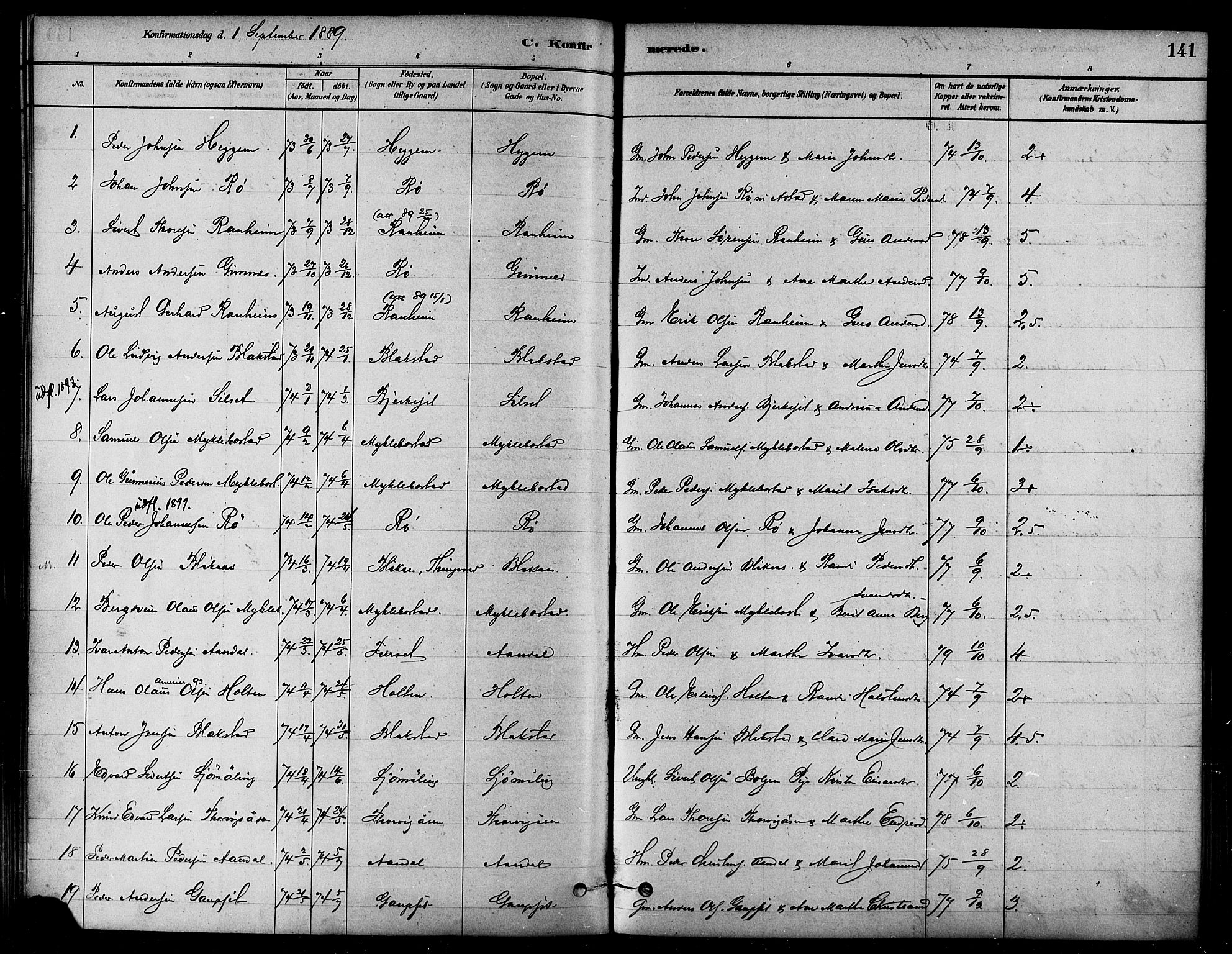 Ministerialprotokoller, klokkerbøker og fødselsregistre - Møre og Romsdal, SAT/A-1454/584/L0967: Parish register (official) no. 584A07, 1879-1894, p. 141