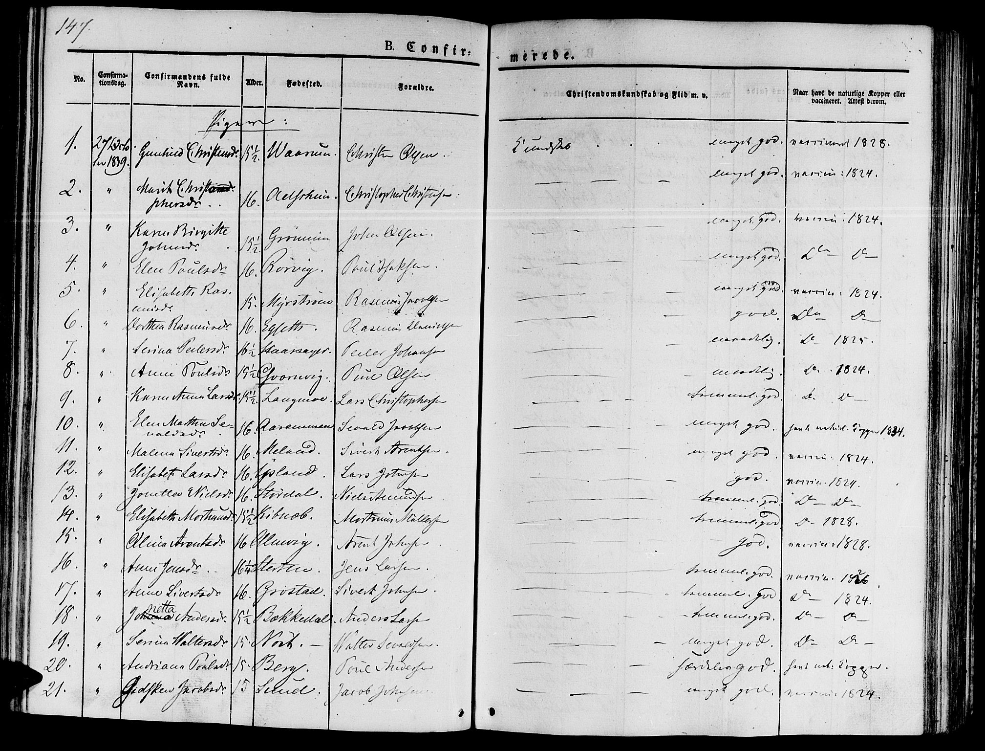 Ministerialprotokoller, klokkerbøker og fødselsregistre - Sør-Trøndelag, SAT/A-1456/646/L0610: Parish register (official) no. 646A08, 1837-1847, p. 147