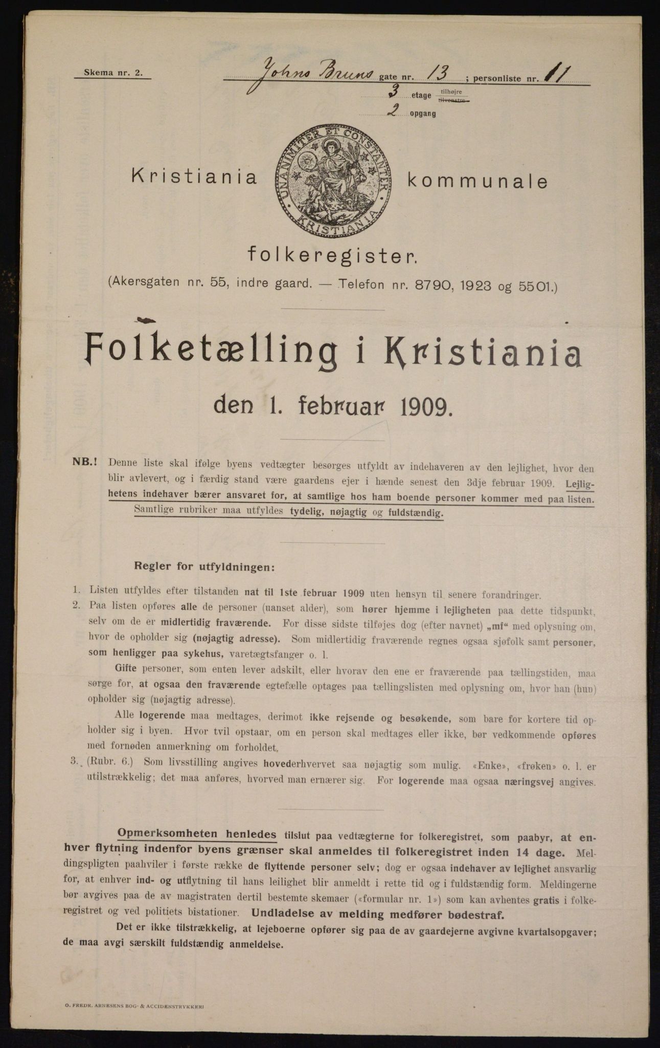 OBA, Municipal Census 1909 for Kristiania, 1909, p. 43044