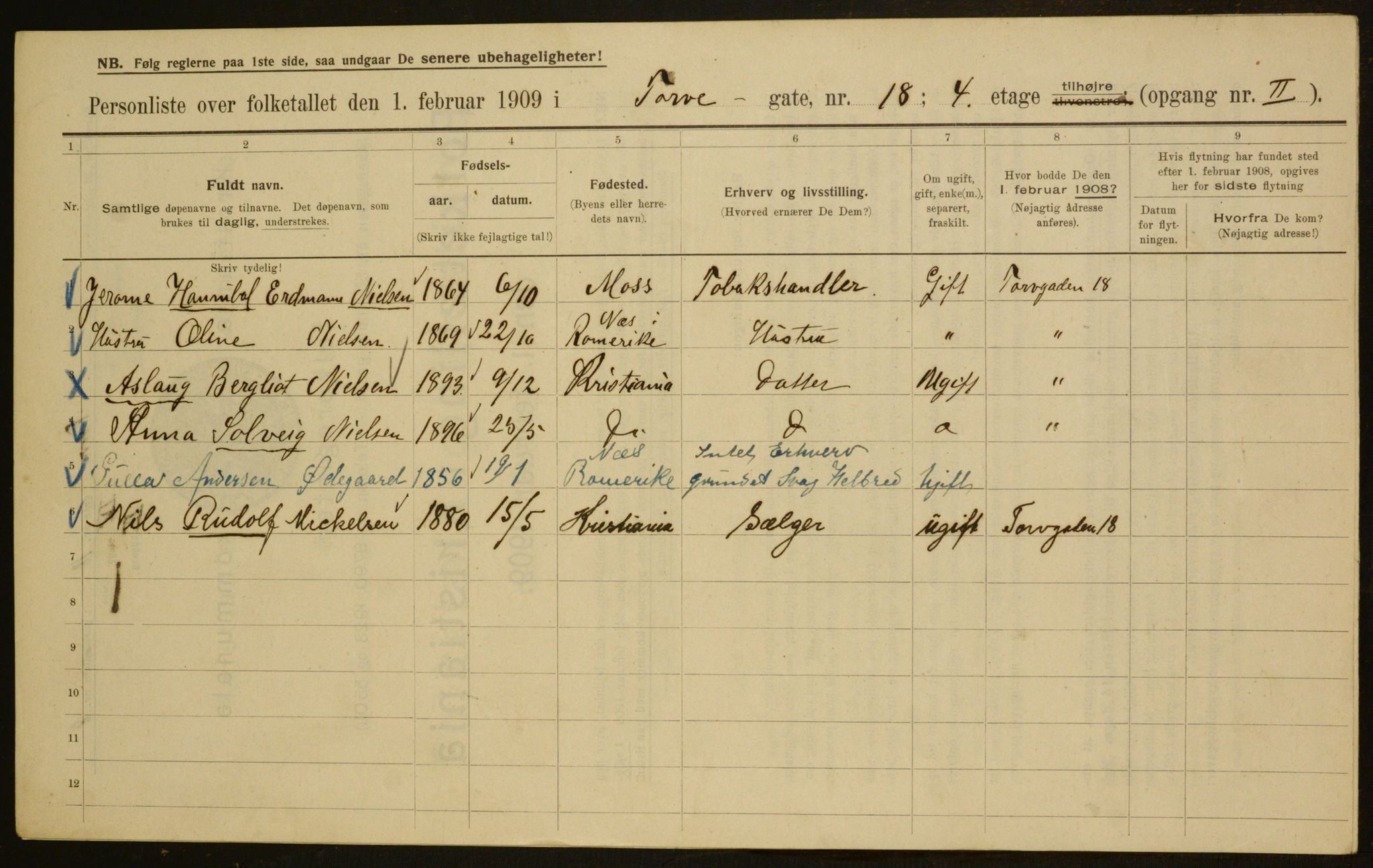 OBA, Municipal Census 1909 for Kristiania, 1909, p. 103436