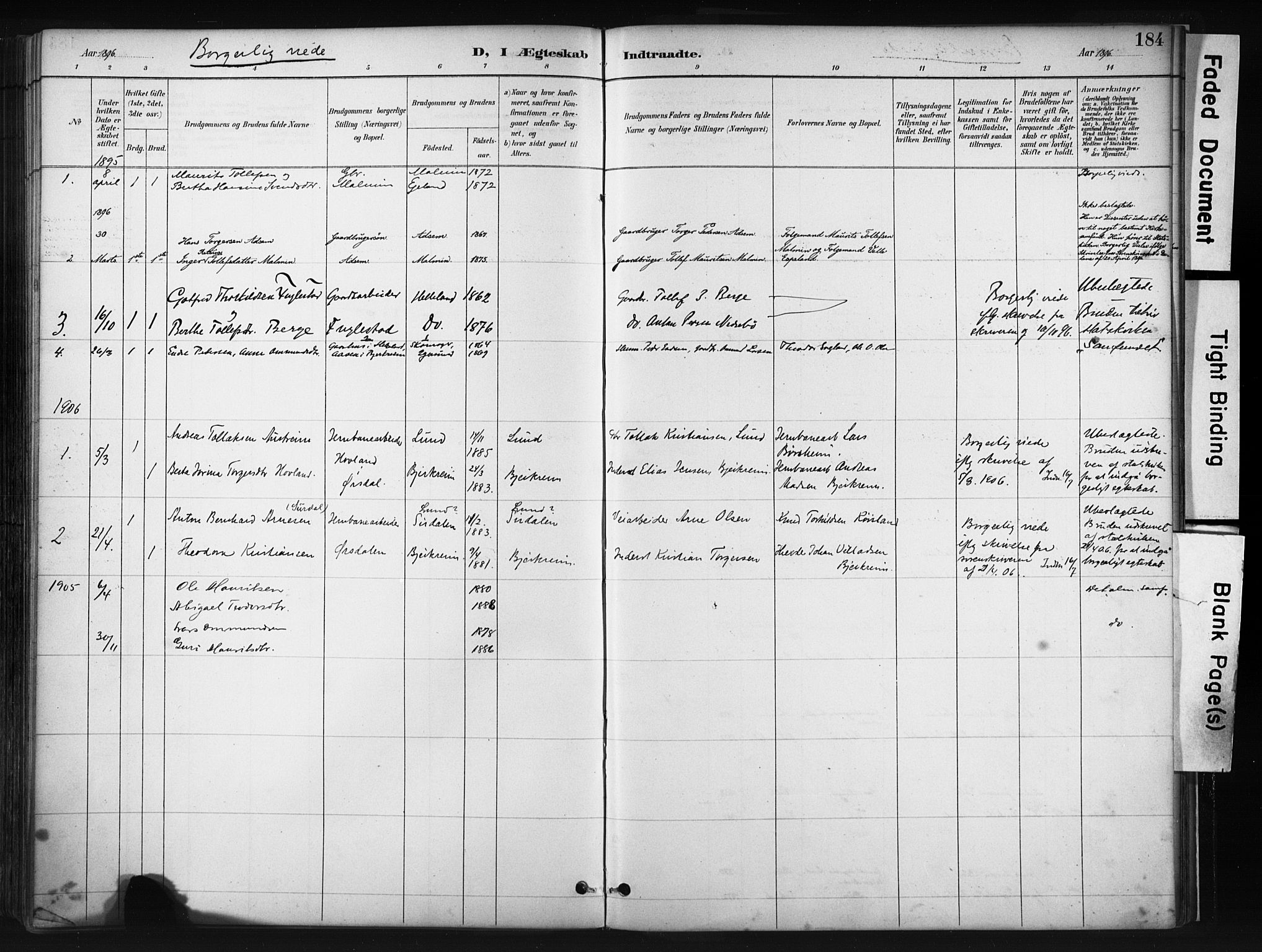 Helleland sokneprestkontor, SAST/A-101810: Parish register (official) no. A 9, 1887-1908, p. 184