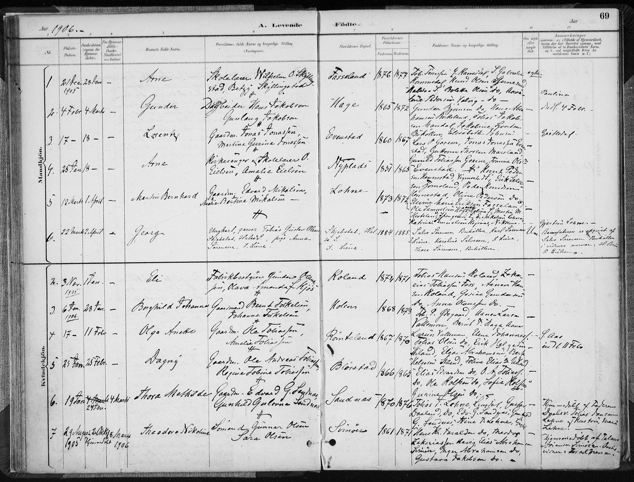 Sør-Audnedal sokneprestkontor, AV/SAK-1111-0039/F/Fa/Fab/L0010: Parish register (official) no. A 10, 1892-1913, p. 69