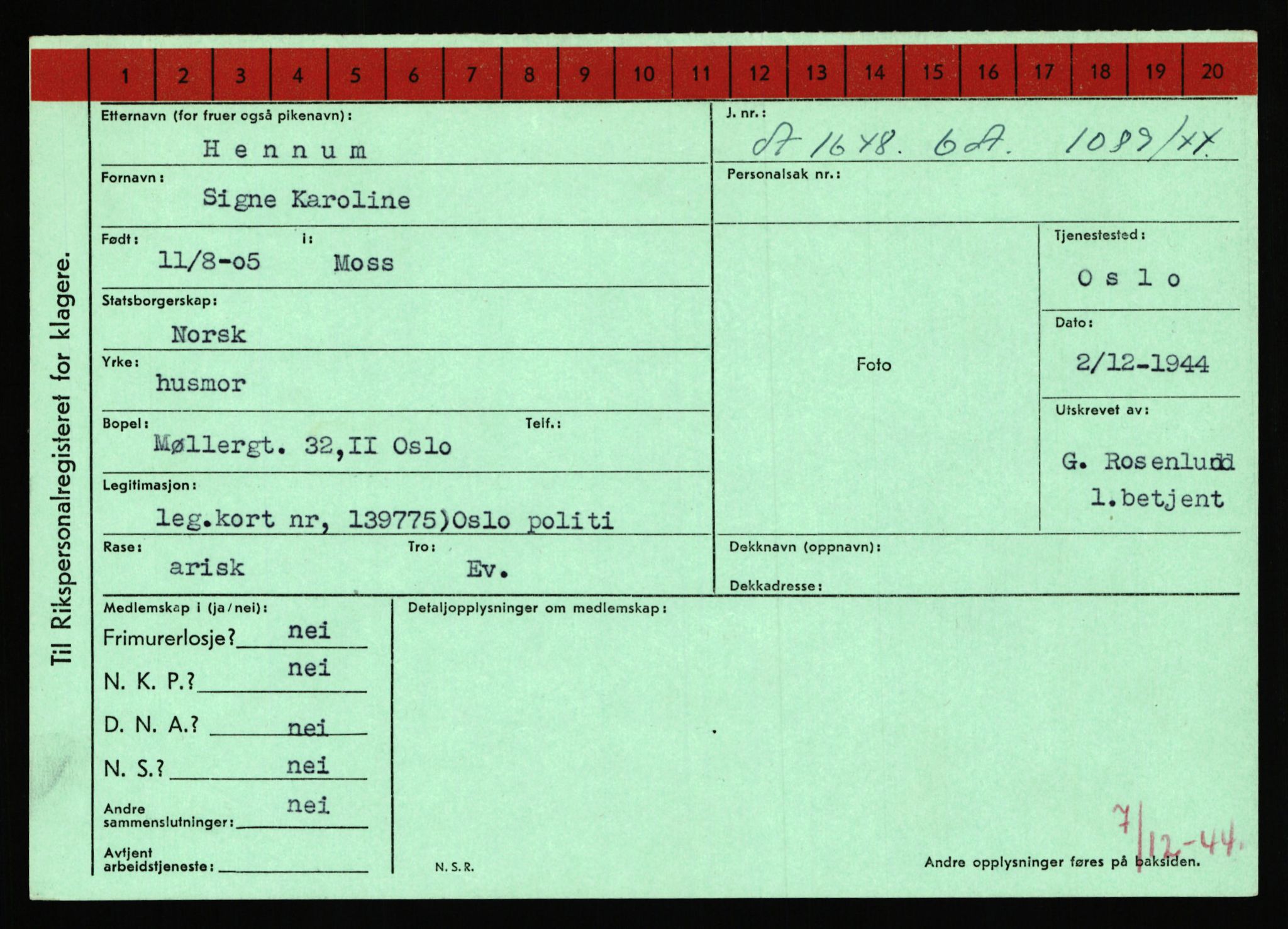 Statspolitiet - Hovedkontoret / Osloavdelingen, AV/RA-S-1329/C/Ca/L0006: Hanche - Hokstvedt, 1943-1945, p. 3599