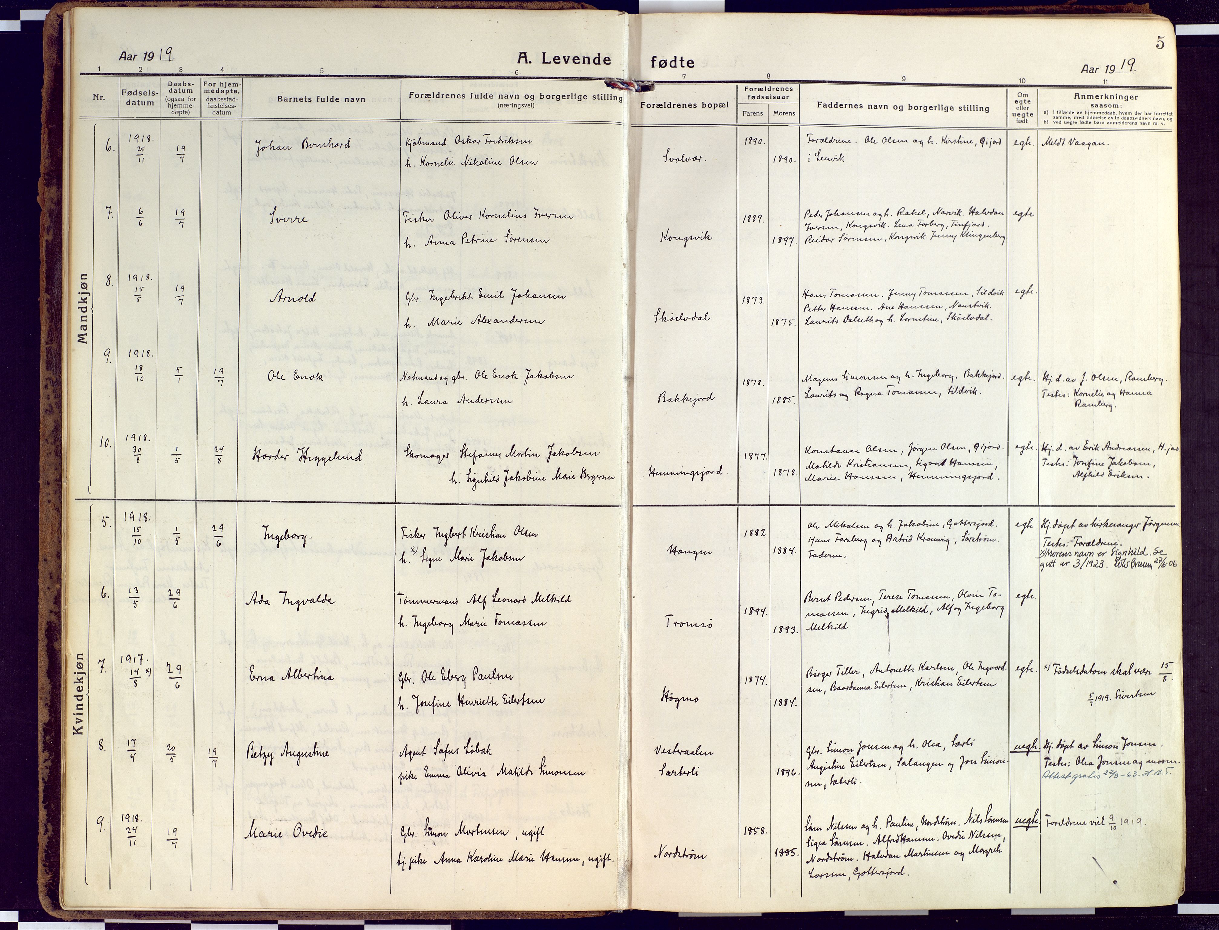 Tranøy sokneprestkontor, AV/SATØ-S-1313/I/Ia/Iaa/L0015kirke: Parish register (official) no. 15, 1919-1928, p. 5