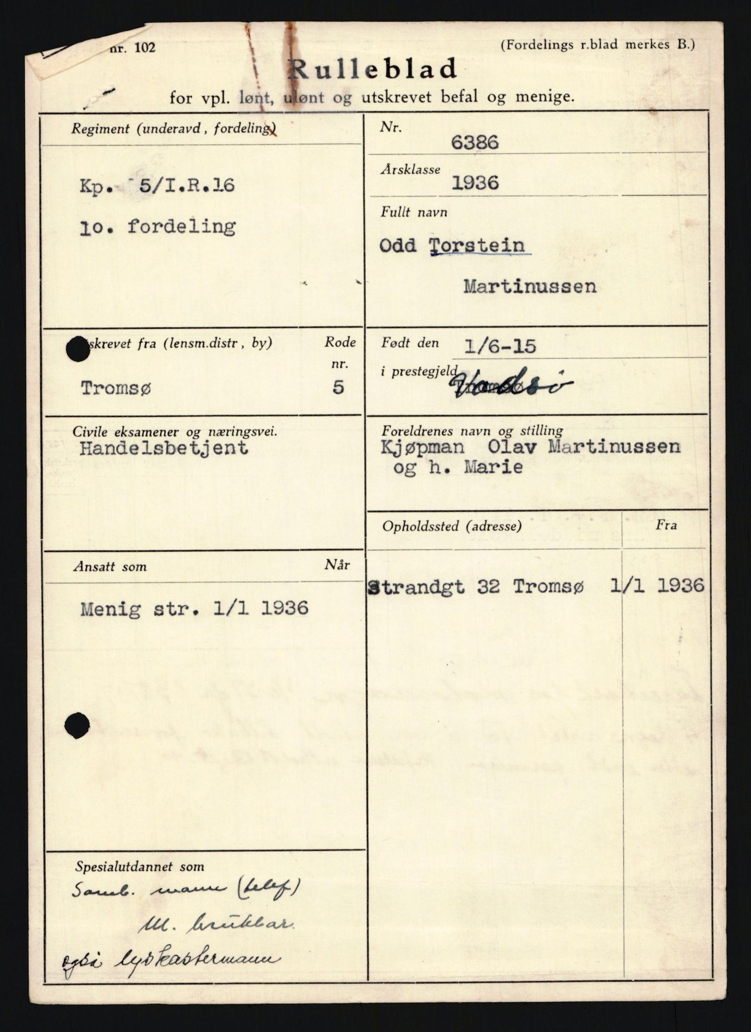 Forsvaret, Troms infanteriregiment nr. 16, AV/RA-RAFA-3146/P/Pa/L0020: Rulleblad for regimentets menige mannskaper, årsklasse 1936, 1936, p. 856