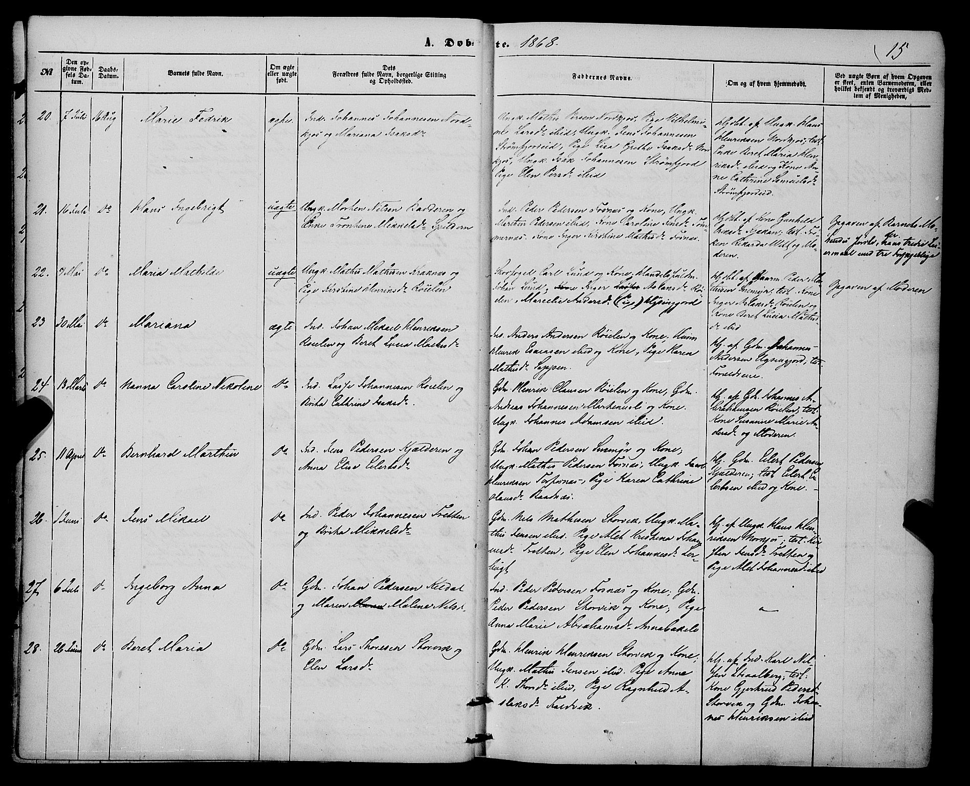 Skjervøy sokneprestkontor, AV/SATØ-S-1300/H/Ha/Haa/L0013kirke: Parish register (official) no. 13, 1863-1877, p. 15