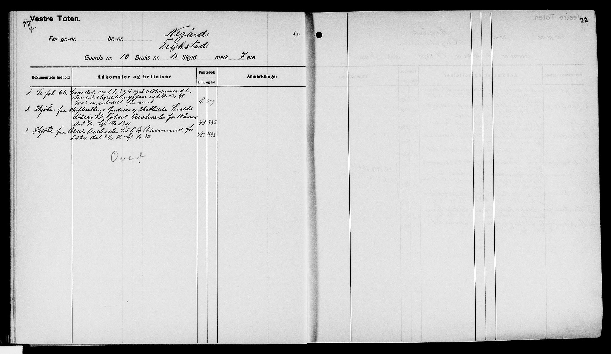 Toten tingrett, AV/SAH-TING-006/H/Ha/Haa/L0040: Mortgage register no. 40, 1925, p. 77