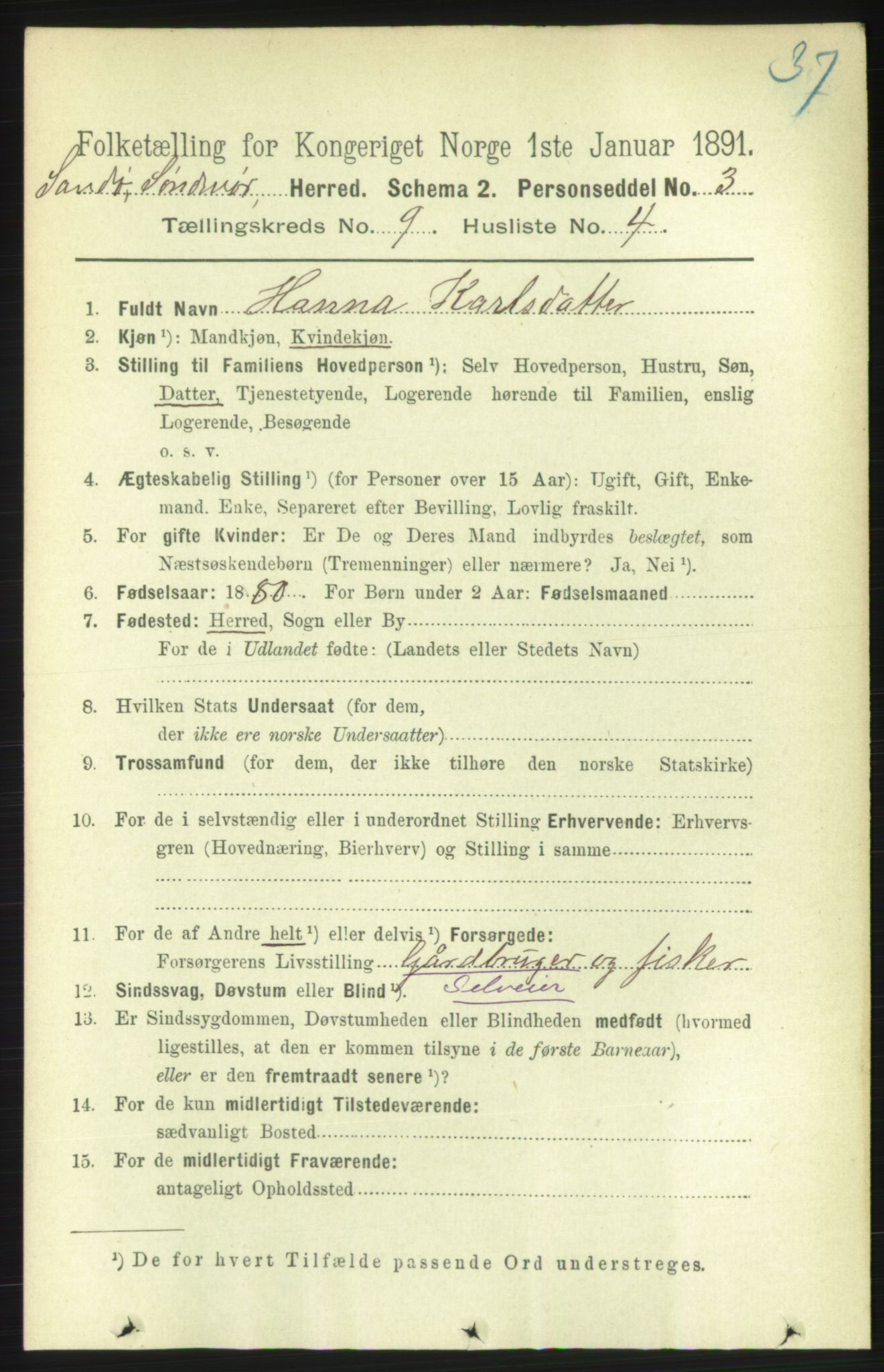 RA, 1891 census for 1514 Sande, 1891, p. 1515