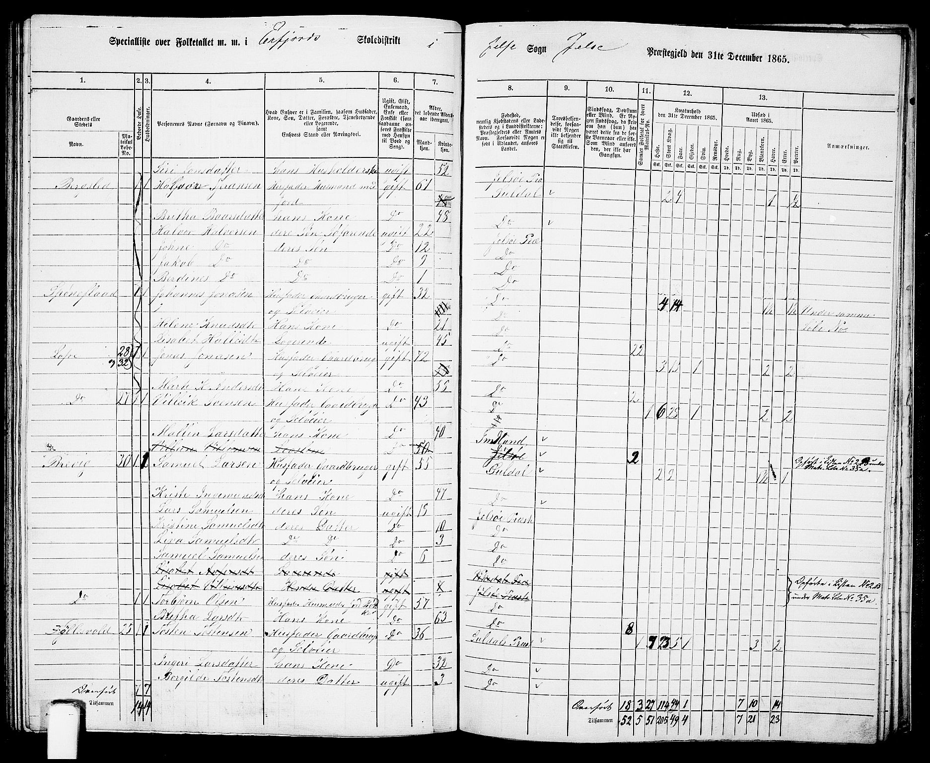 RA, 1865 census for Jelsa, 1865, p. 98