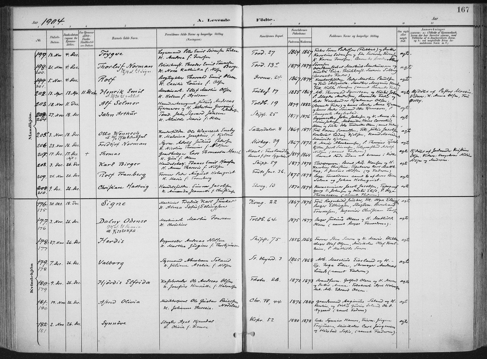 Kristiansand domprosti, AV/SAK-1112-0006/F/Fa/L0021: Parish register (official) no. A 20, 1898-1908, p. 167