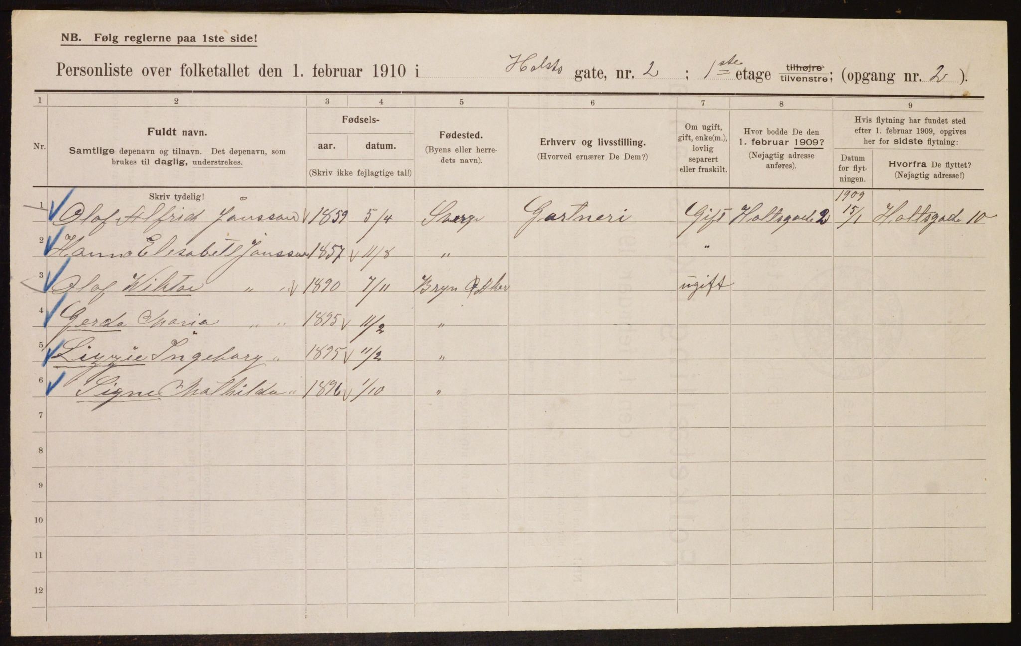 OBA, Municipal Census 1910 for Kristiania, 1910, p. 40156