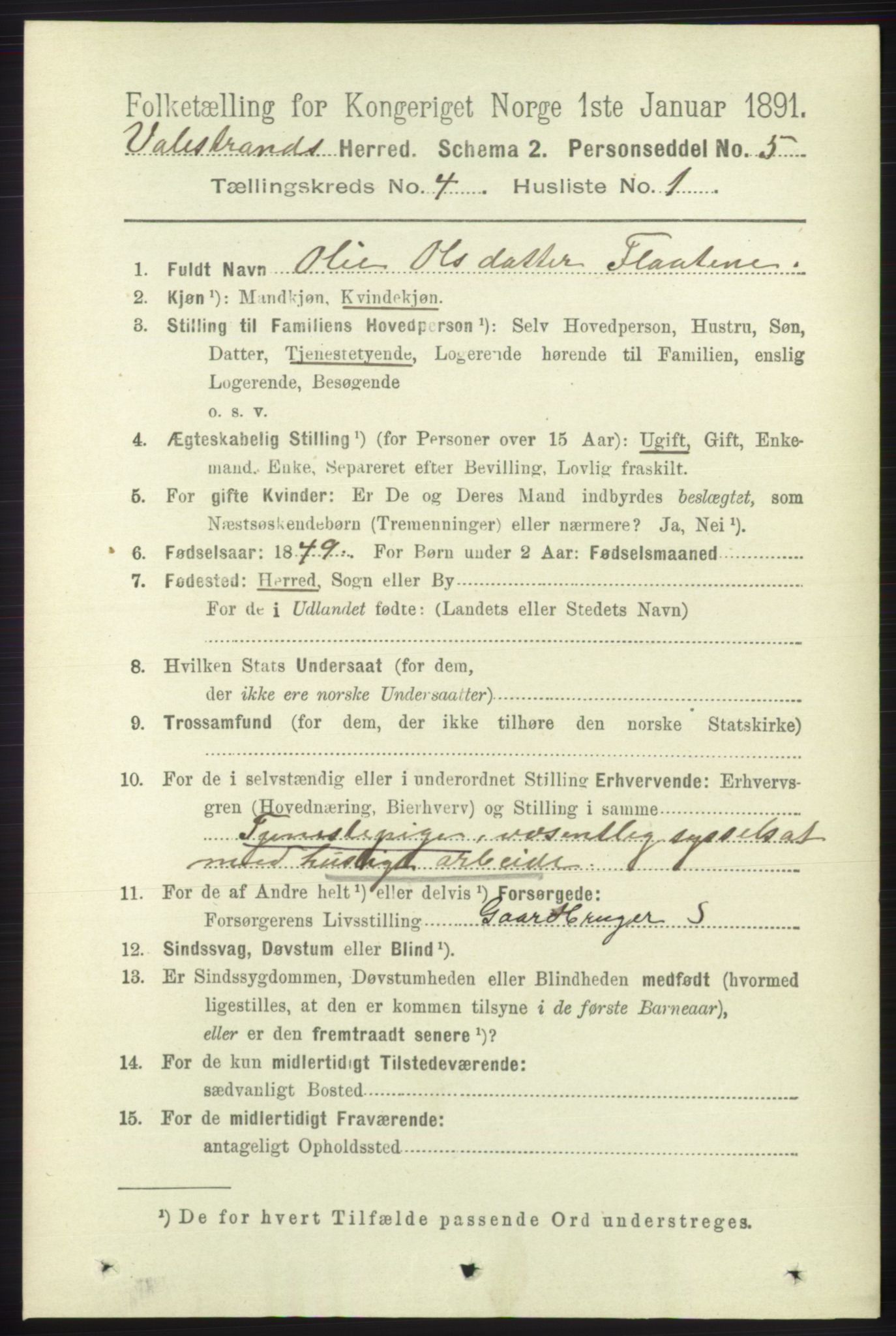 RA, 1891 census for 1217 Valestrand, 1891, p. 877