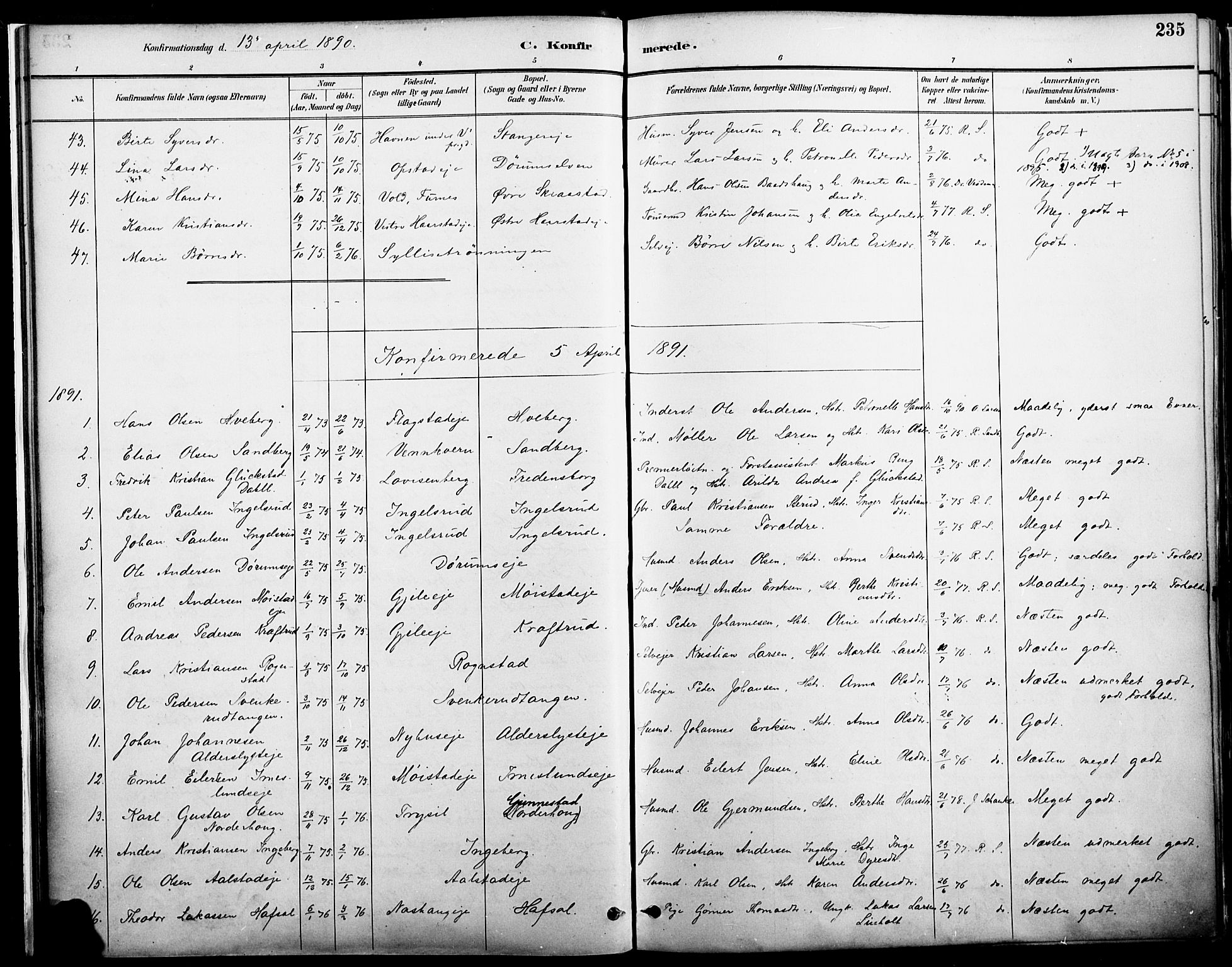 Vang prestekontor, Hedmark, SAH/PREST-008/H/Ha/Haa/L0019A: Parish register (official) no. 19, 1886-1900, p. 235