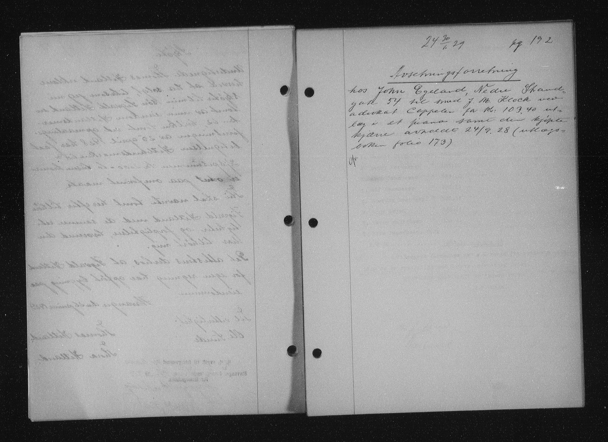 Stavanger byfogd, AV/SAST-A-101408/001/4/41/410/410BB/L0055: Mortgage book no. 43, 1928-1929, Deed date: 30.01.1929