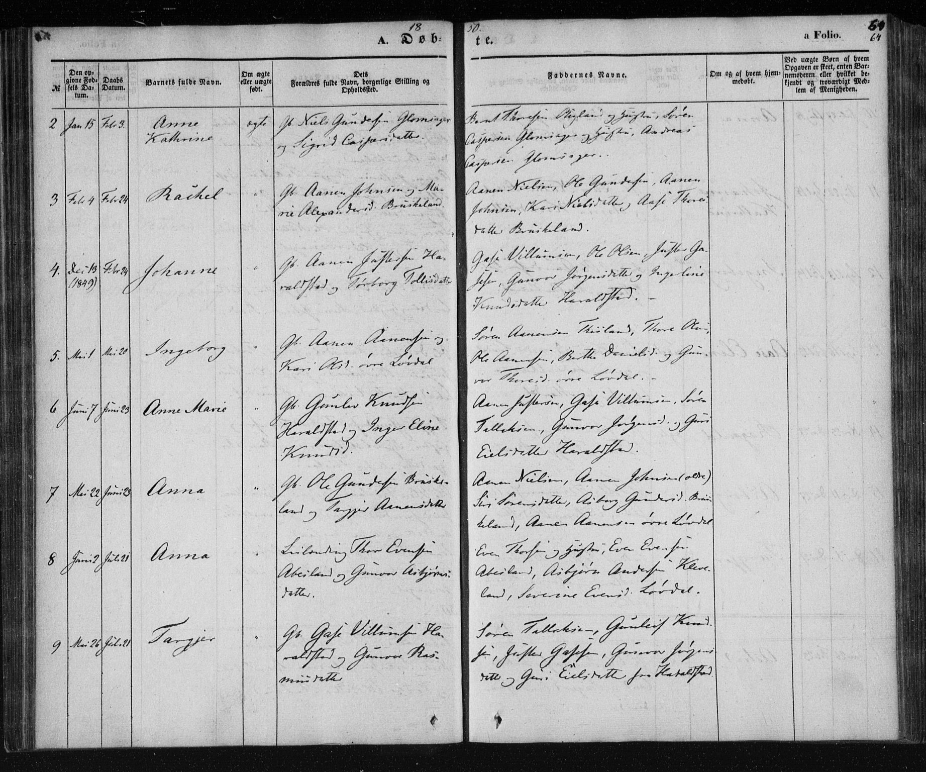 Holum sokneprestkontor, AV/SAK-1111-0022/F/Fa/Fab/L0005: Parish register (official) no. A 5, 1847-1874, p. 64