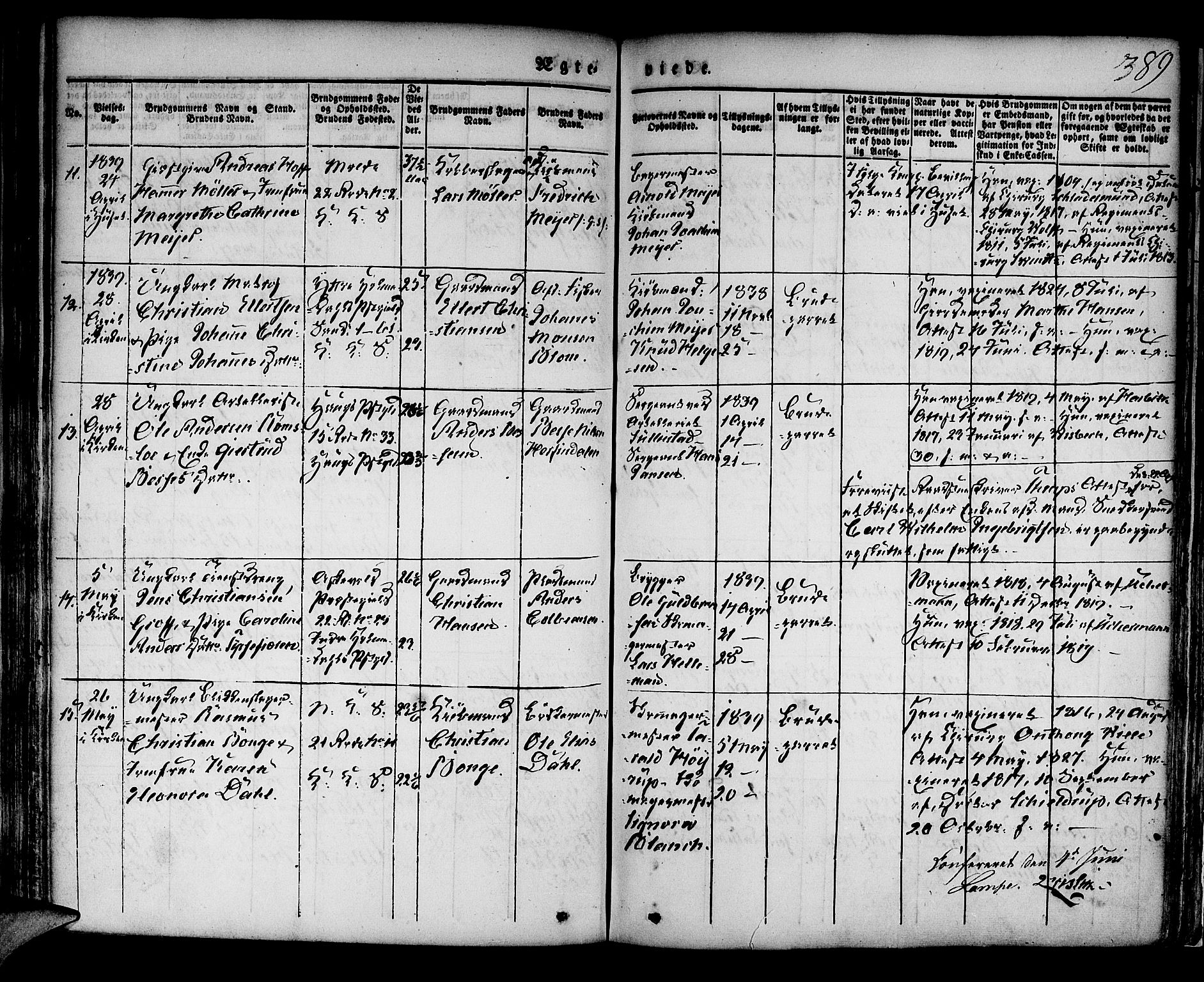 Korskirken sokneprestembete, SAB/A-76101/H/Hab: Parish register (copy) no. A 5II, 1831-1844, p. 389