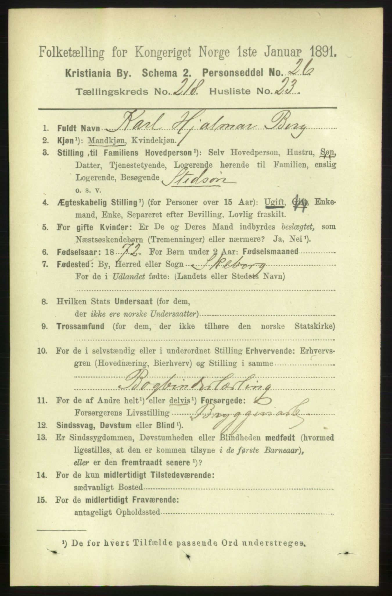 RA, 1891 census for 0301 Kristiania, 1891, p. 129581