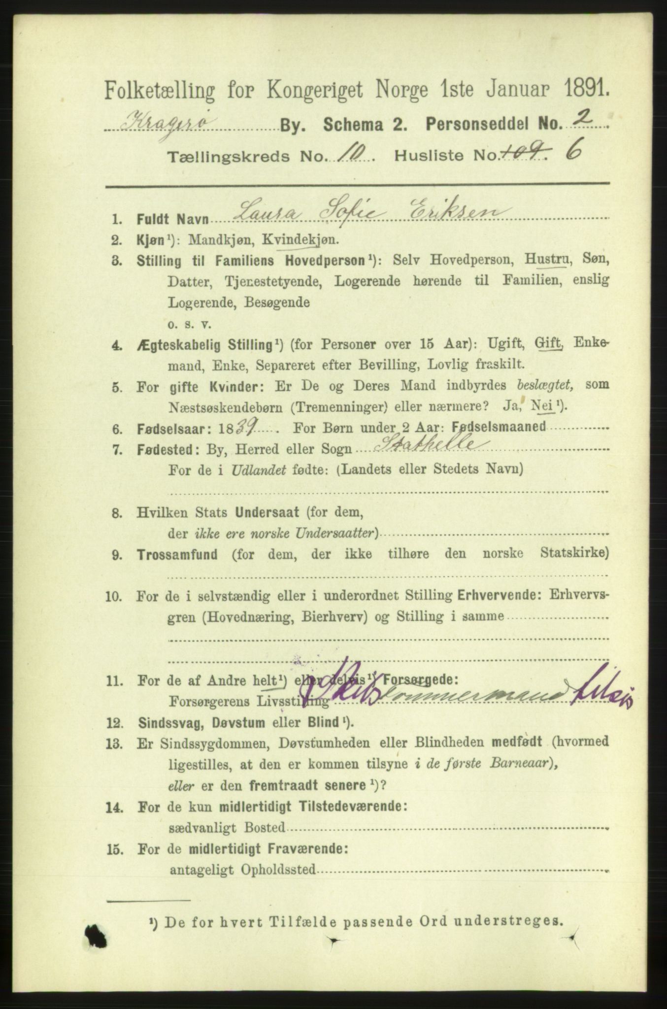 RA, 1891 census for 0801 Kragerø, 1891, p. 3790