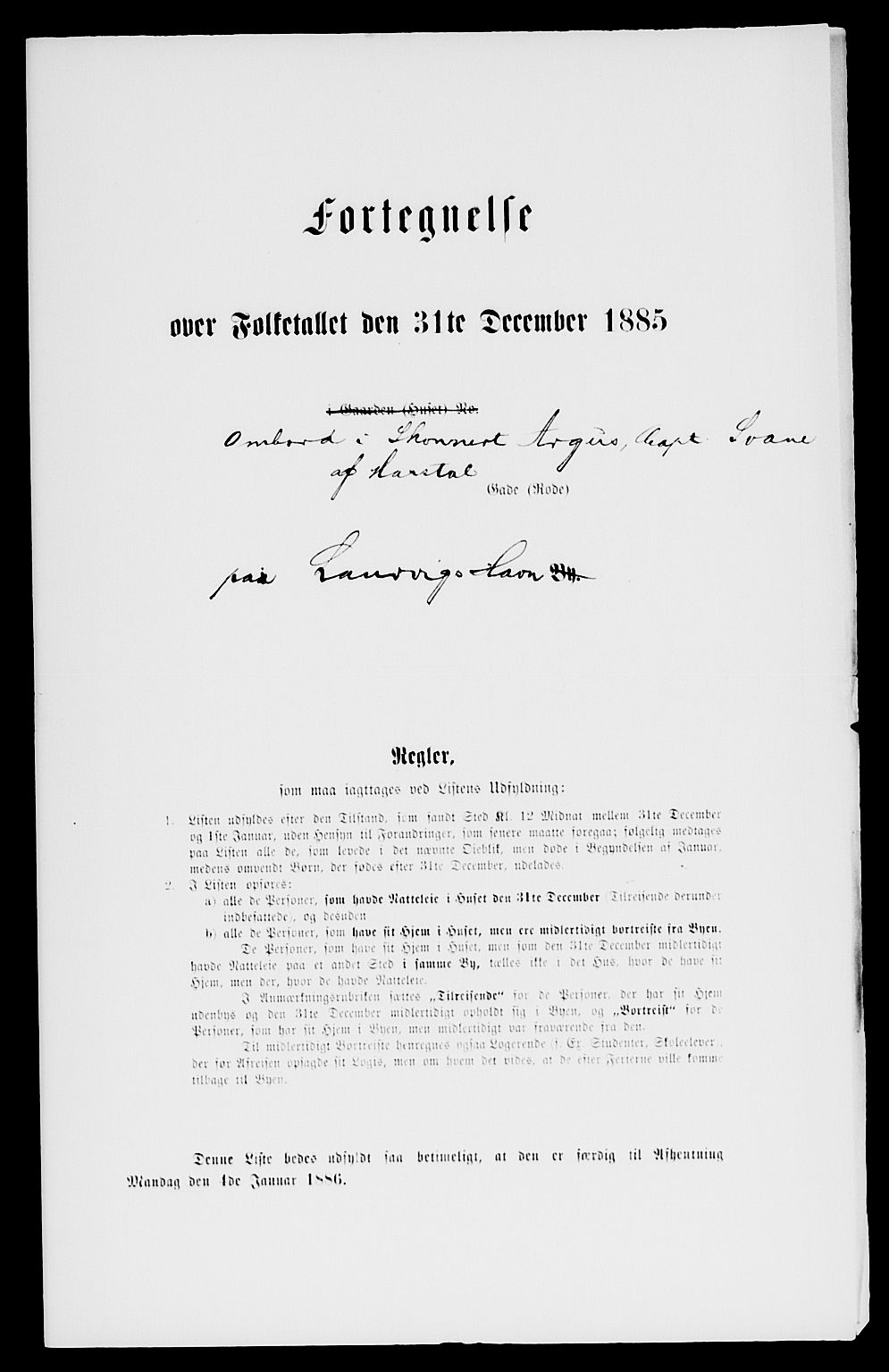 SAKO, 1885 census for 0707 Larvik, 1885, p. 2165