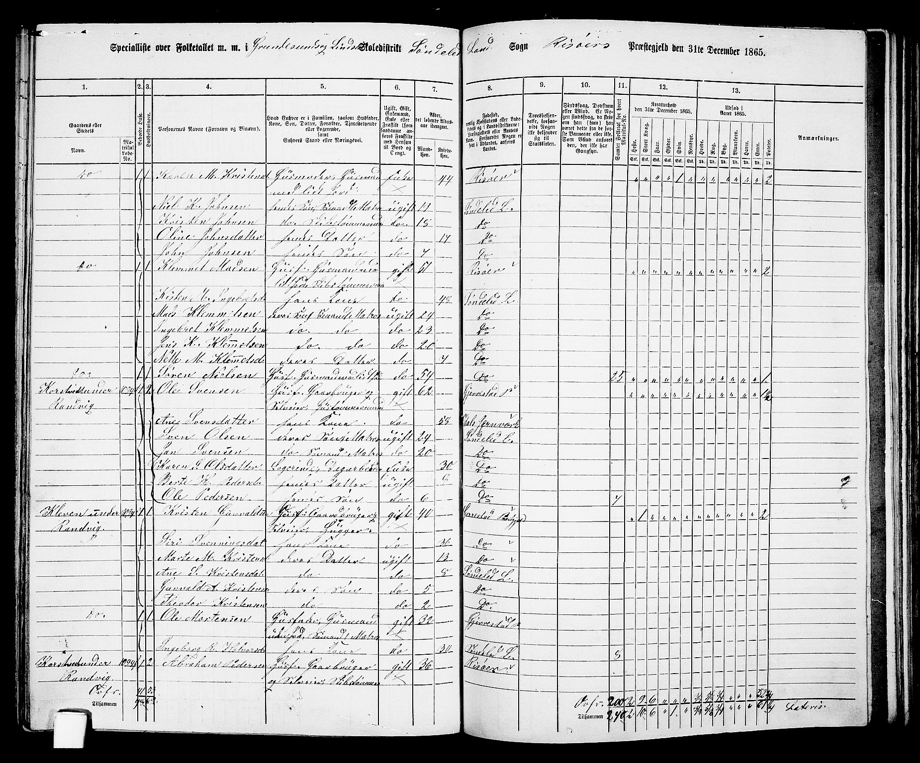 RA, 1865 census for Risør/Søndeled, 1865, p. 107