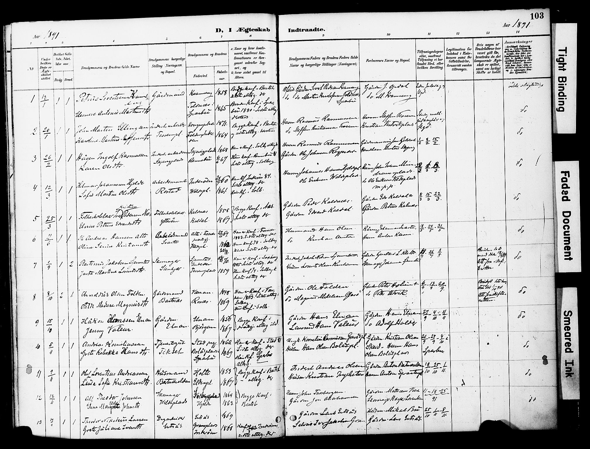 Ministerialprotokoller, klokkerbøker og fødselsregistre - Nord-Trøndelag, SAT/A-1458/741/L0396: Parish register (official) no. 741A10, 1889-1901, p. 103