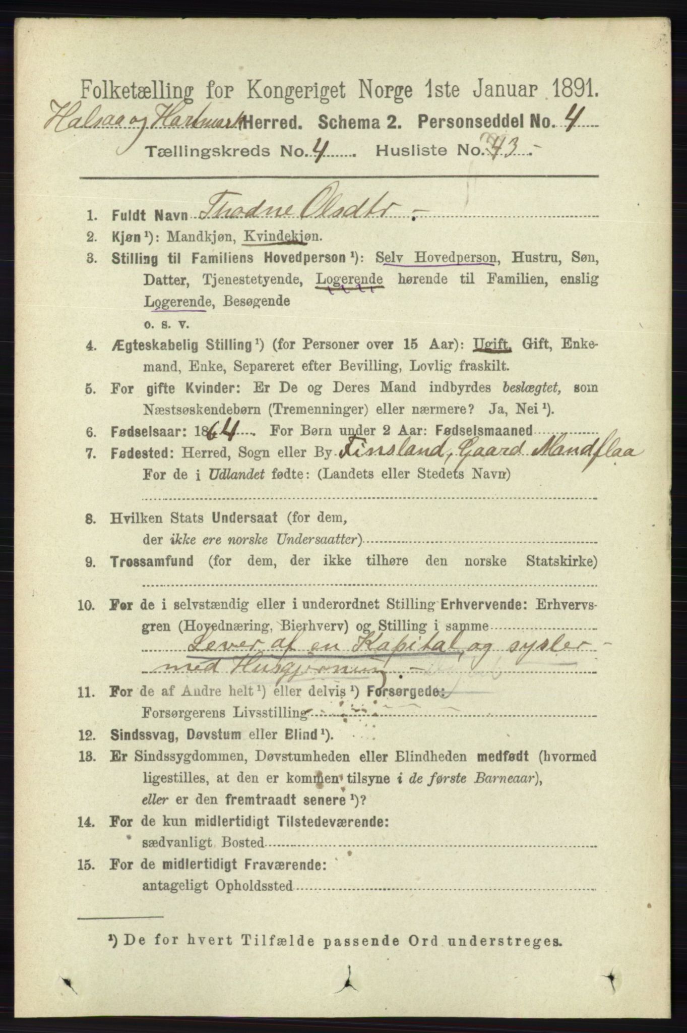 RA, 1891 census for 1019 Halse og Harkmark, 1891, p. 1716