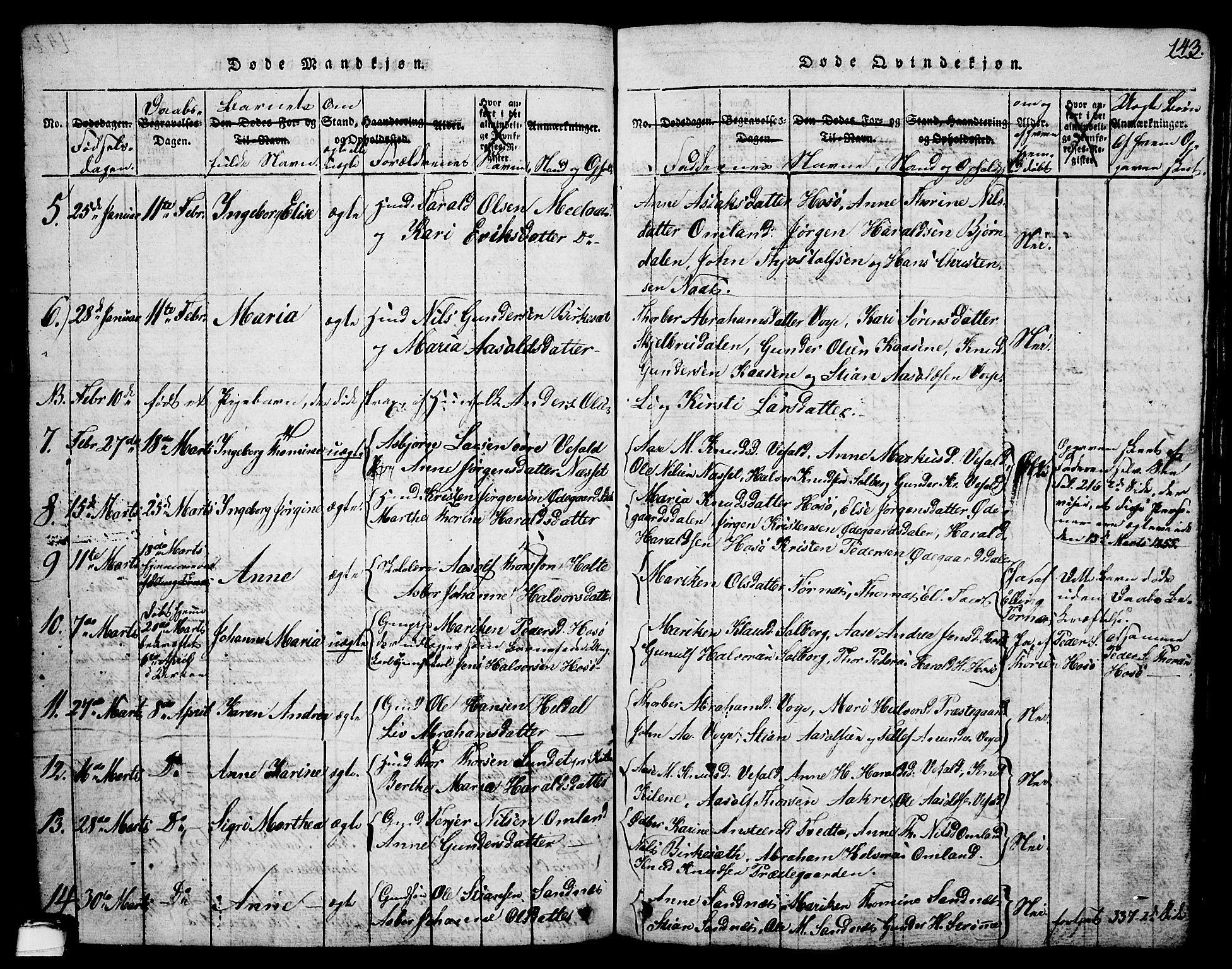 Drangedal kirkebøker, SAKO/A-258/G/Ga/L0001: Parish register (copy) no. I 1 /1, 1814-1856, p. 143