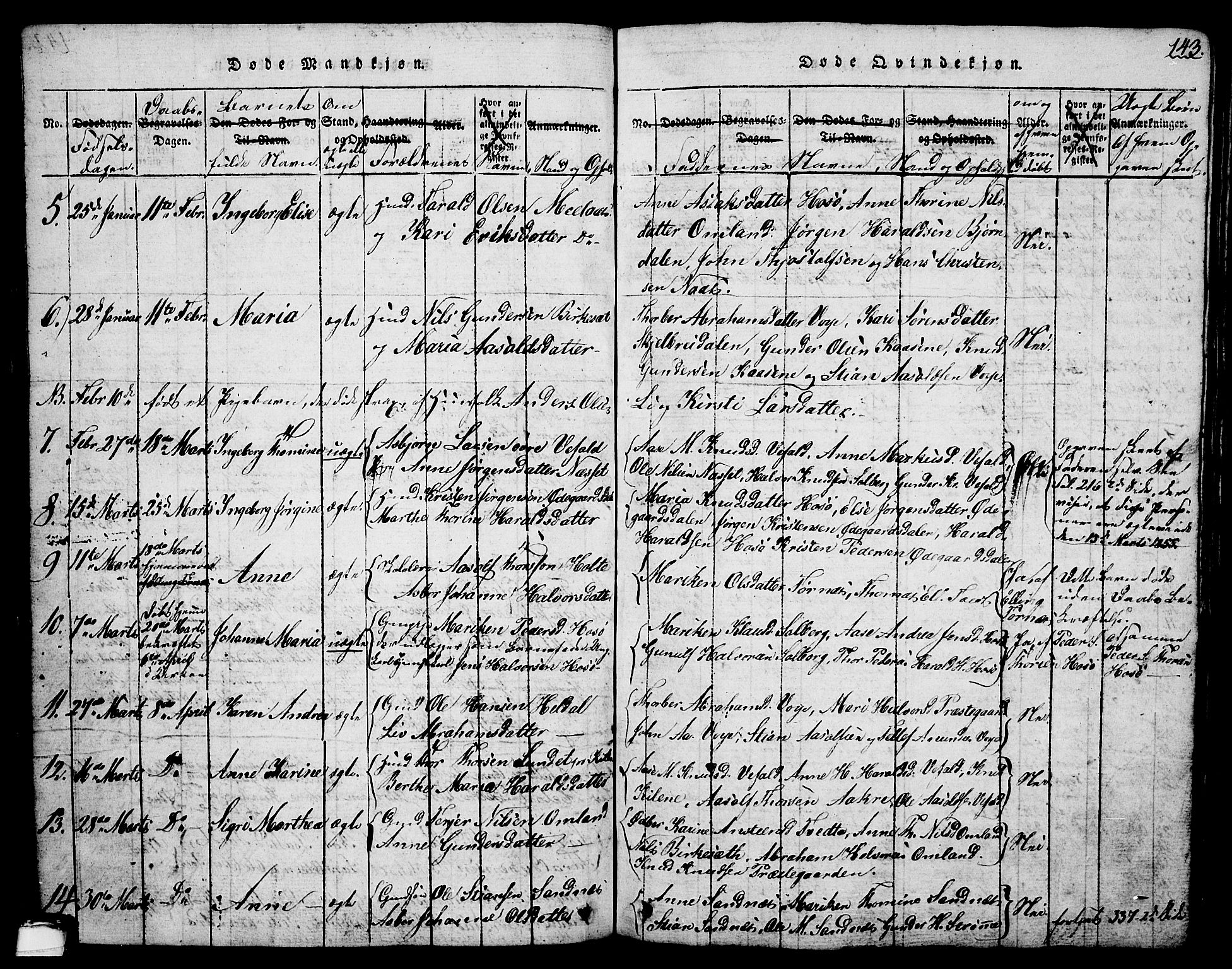 Drangedal kirkebøker, AV/SAKO-A-258/G/Ga/L0001: Parish register (copy) no. I 1 /1, 1814-1856, p. 143