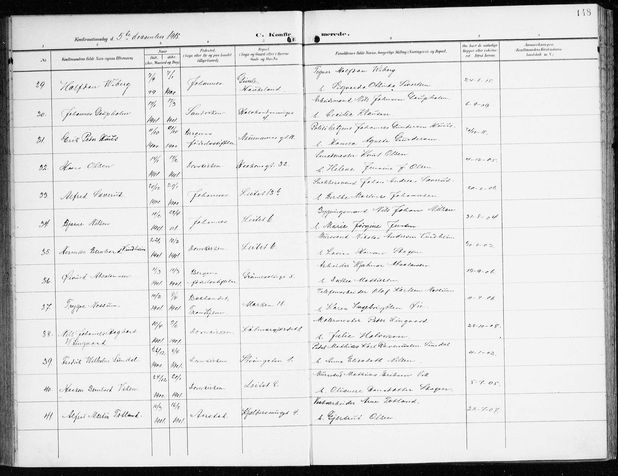 Domkirken sokneprestembete, AV/SAB-A-74801/H/Haa/L0031: Parish register (official) no. C 6, 1898-1915, p. 148