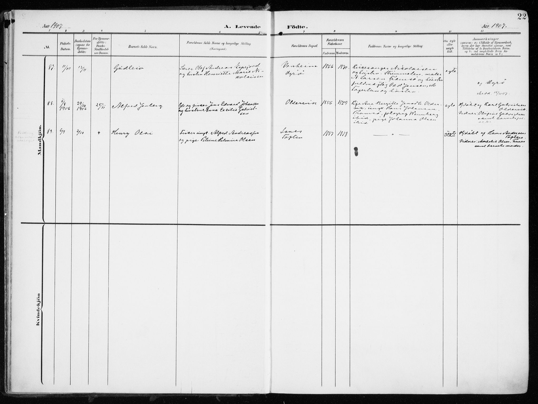 Tromsøysund sokneprestkontor, SATØ/S-1304/G/Ga/L0007kirke: Parish register (official) no. 7, 1907-1914, p. 22