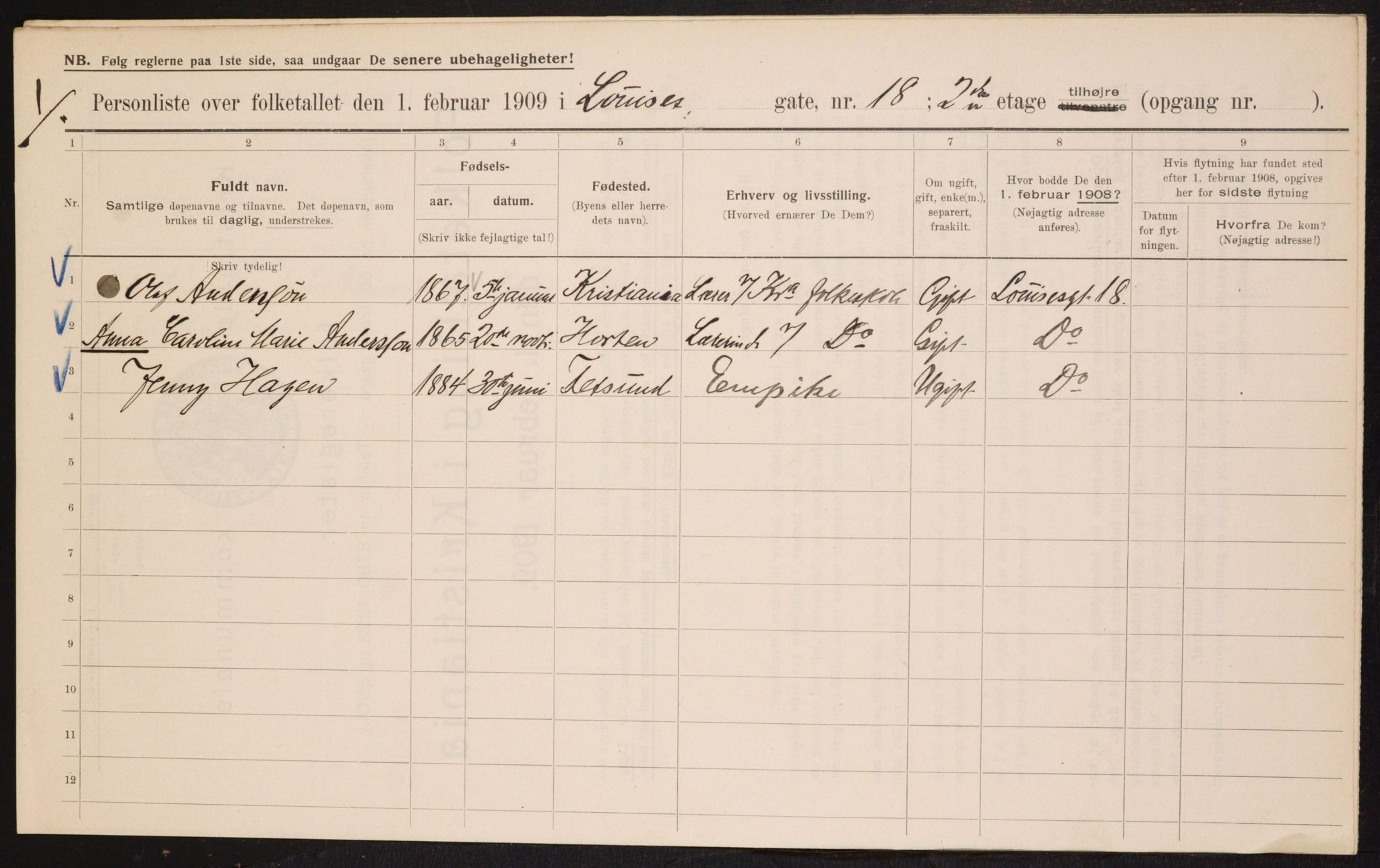 OBA, Municipal Census 1909 for Kristiania, 1909, p. 53093