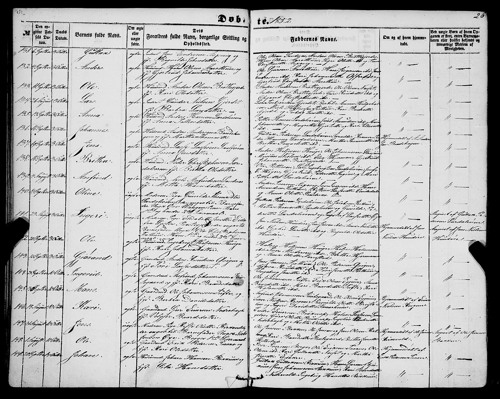 Lærdal sokneprestembete, SAB/A-81201: Parish register (official) no. A 11, 1850-1866, p. 26