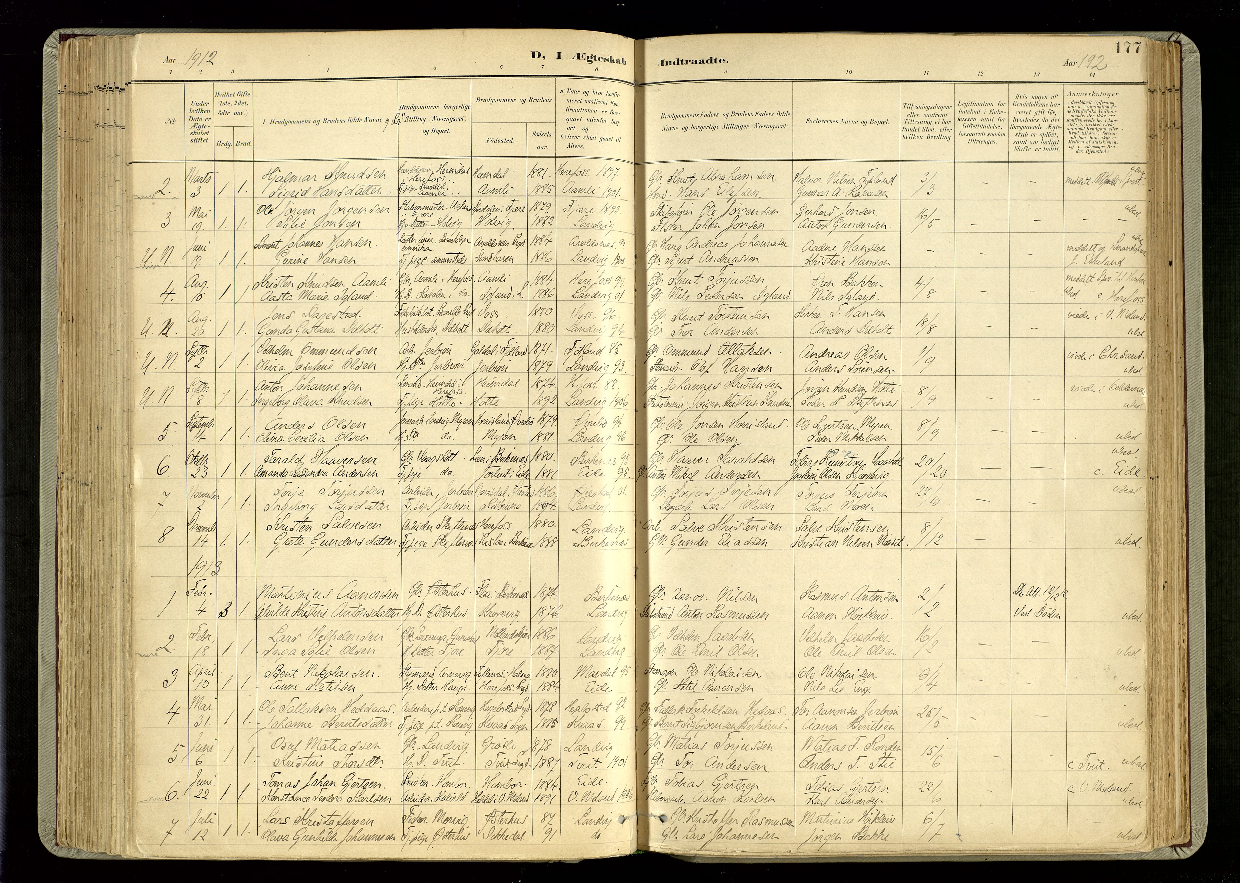 Hommedal sokneprestkontor, AV/SAK-1111-0023/F/Fa/Fab/L0007: Parish register (official) no. A 7, 1898-1924, p. 177