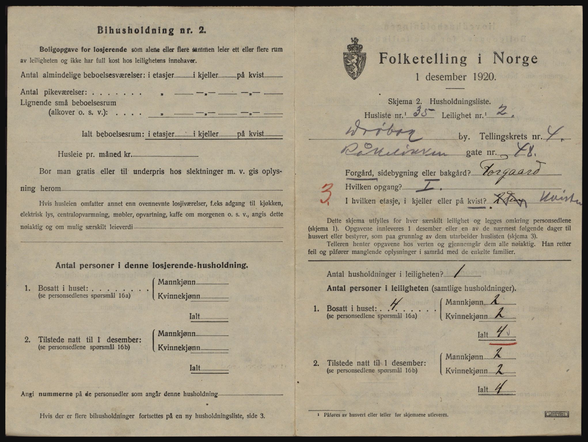 SAO, 1920 census for Drøbak, 1920, p. 1405