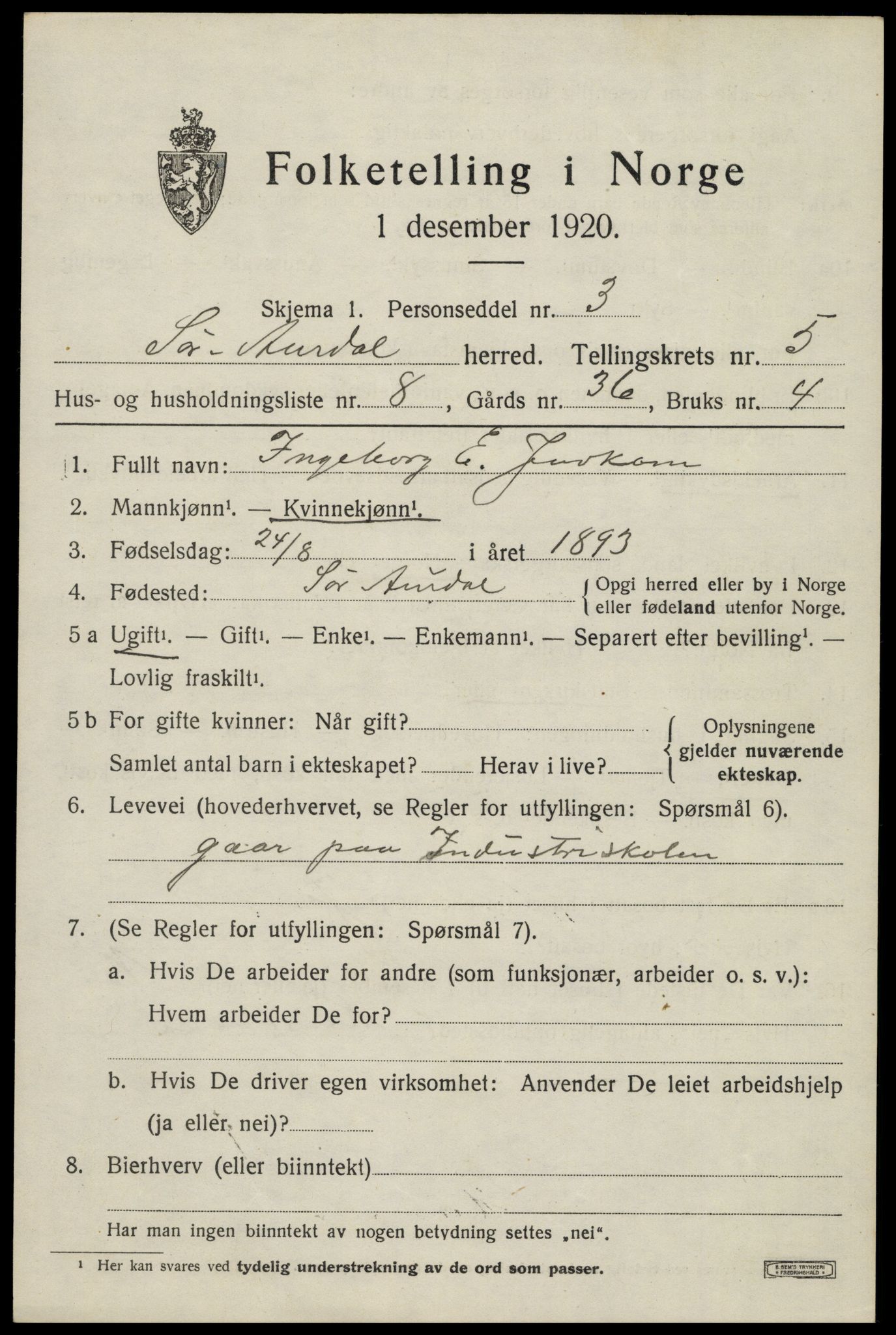 SAH, 1920 census for Sør-Aurdal, 1920, p. 2815