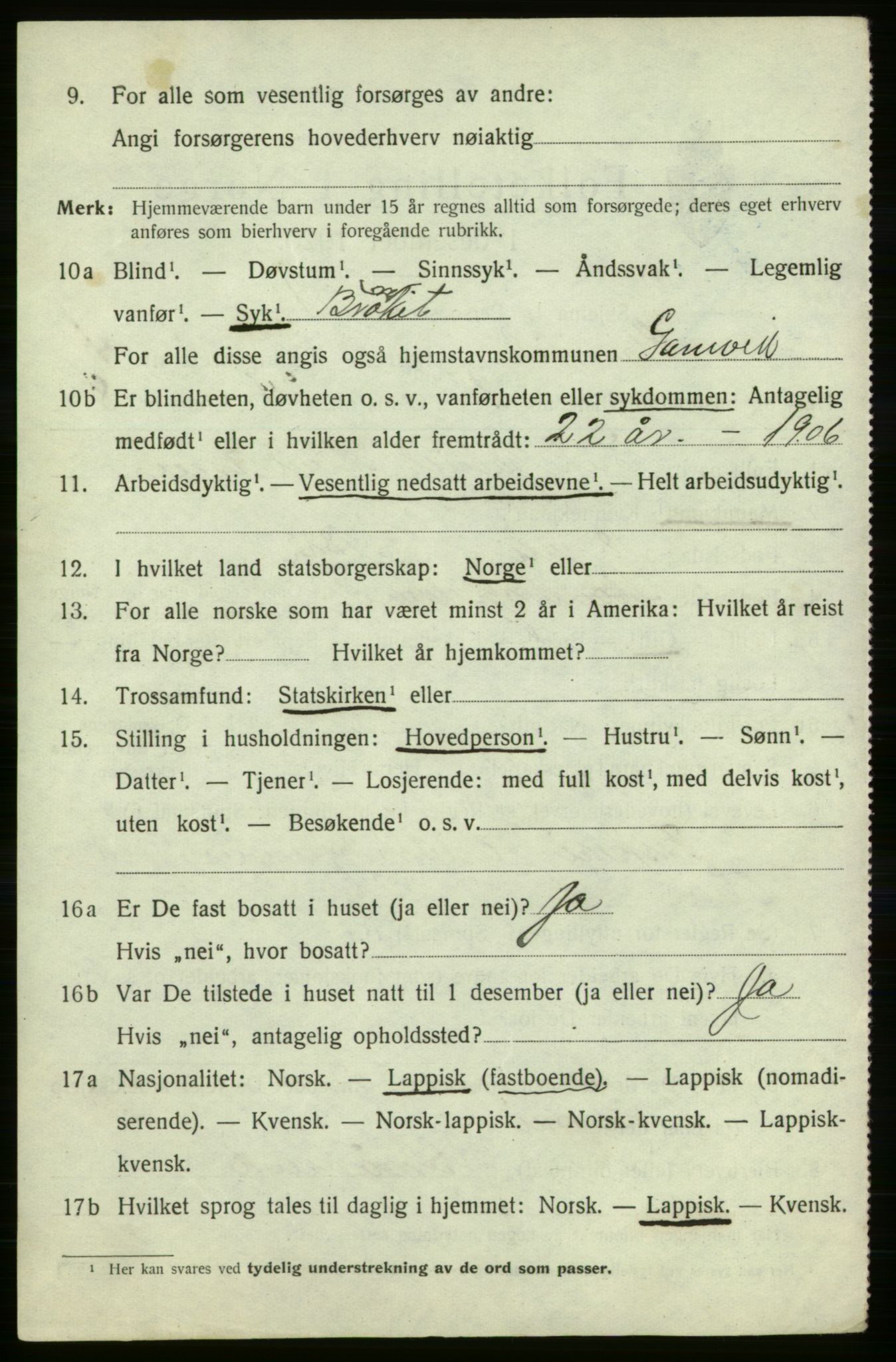 SATØ, 1920 census for Gamvik, 1920, p. 2979